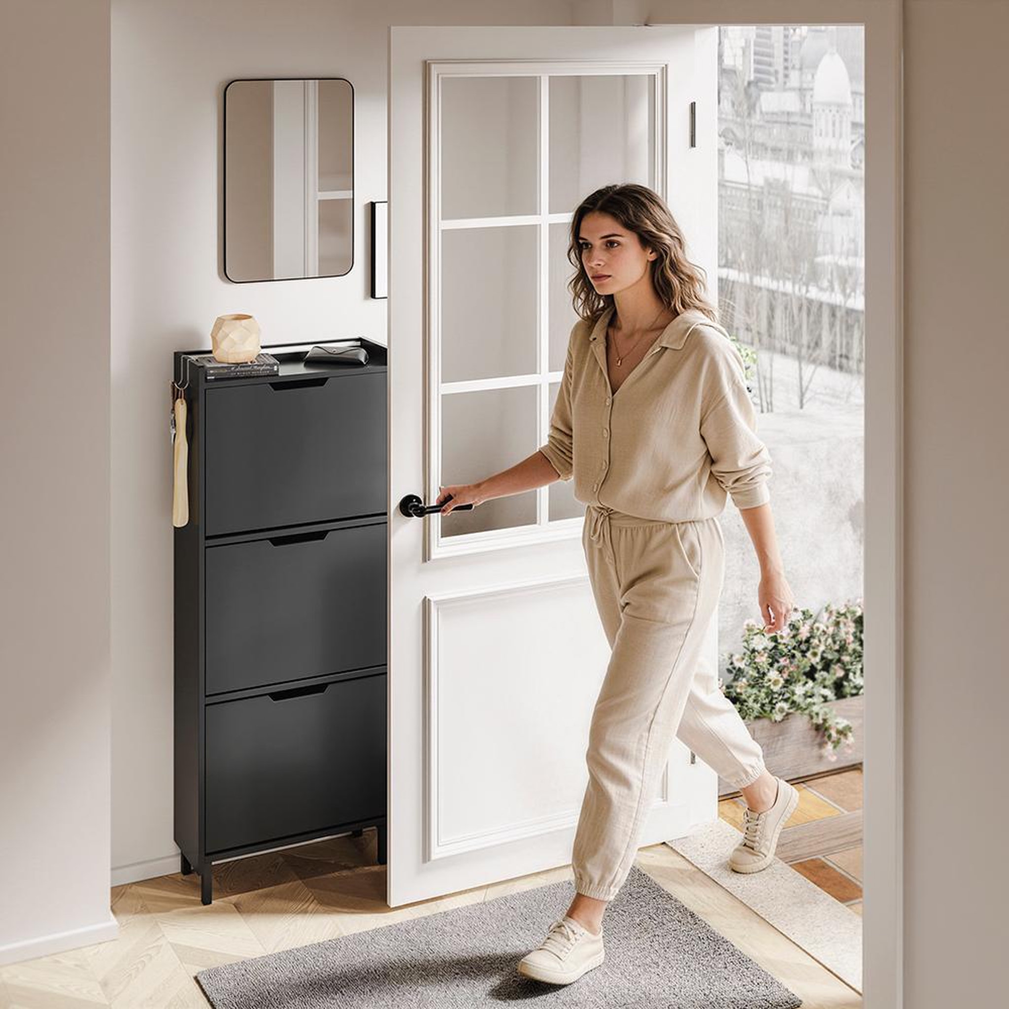 Voir la diapositive 5 : SOBUY Armoire à chaussures Noir 50x19x131cm FSR151-H-E-SCH