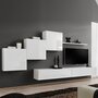 KASALINEA Meuble TV suspendu blanc DUCCIO 3-L 330 x P 40 x H 160 cm- Blanc