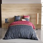 ATELIER DU COTON Parure housse de couette 100%coton 57fils lily. Coloris disponibles : Bleu