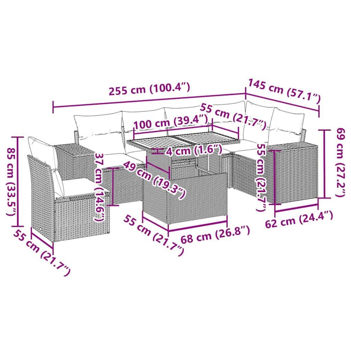 VIDAXL Salon de jardin avec coussins 7 pcs beige resine tressee