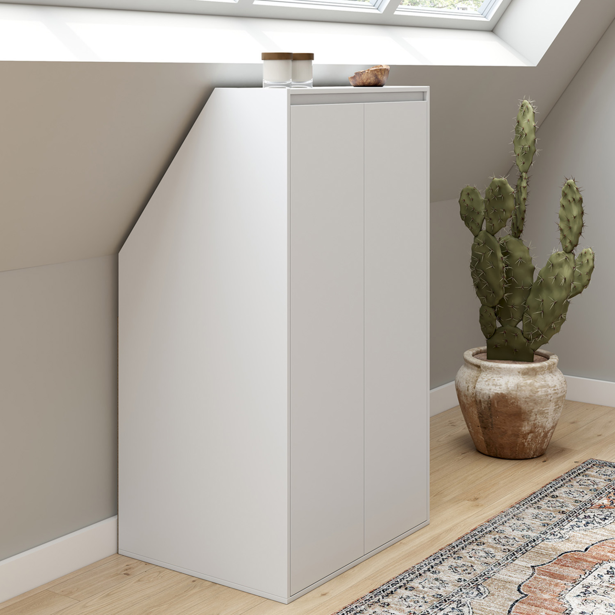 Voir la diapositive 2 : ID MARKET Armoire sous pente 2 portes tomi 60 x 50 x 110/70 cm blanc