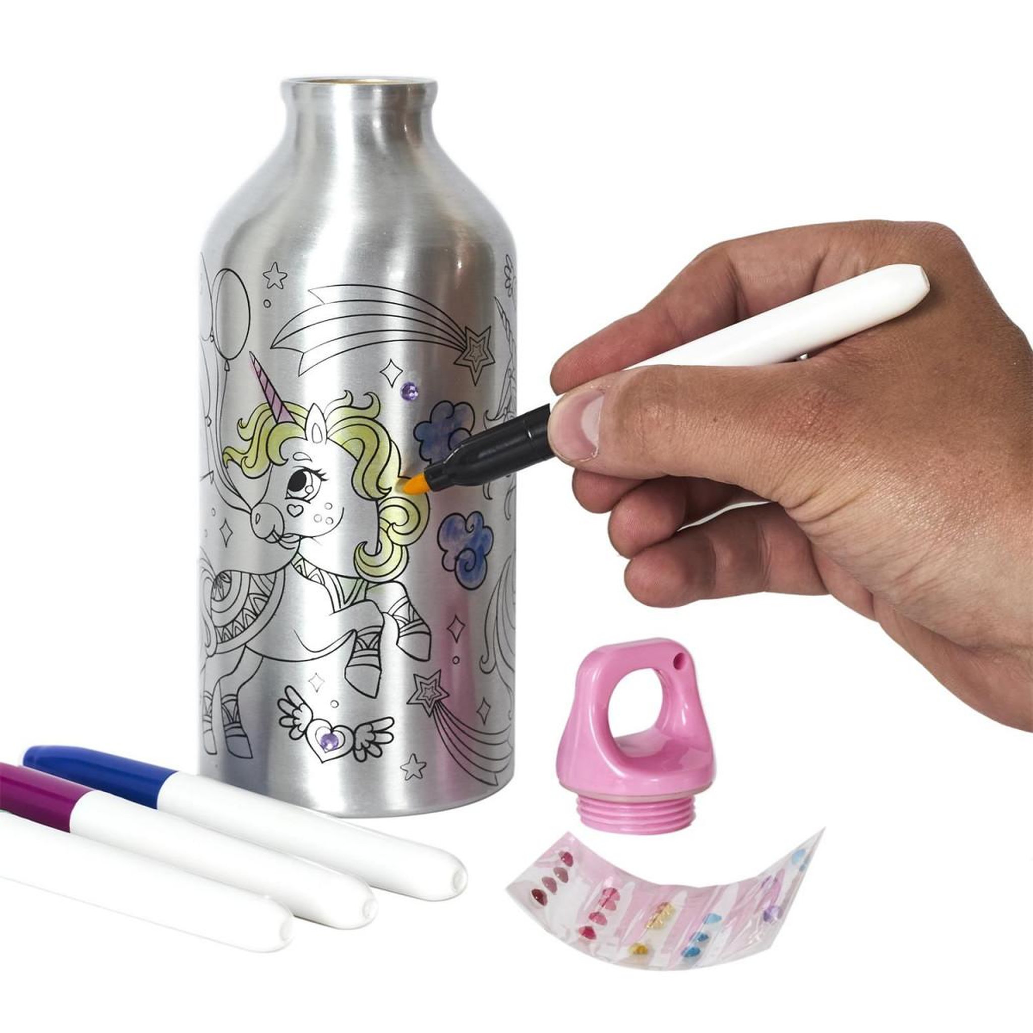 Voir la diapositive 3 : COOK CONCEPT Bouteille de transport à colorier  licorne  55cl argent