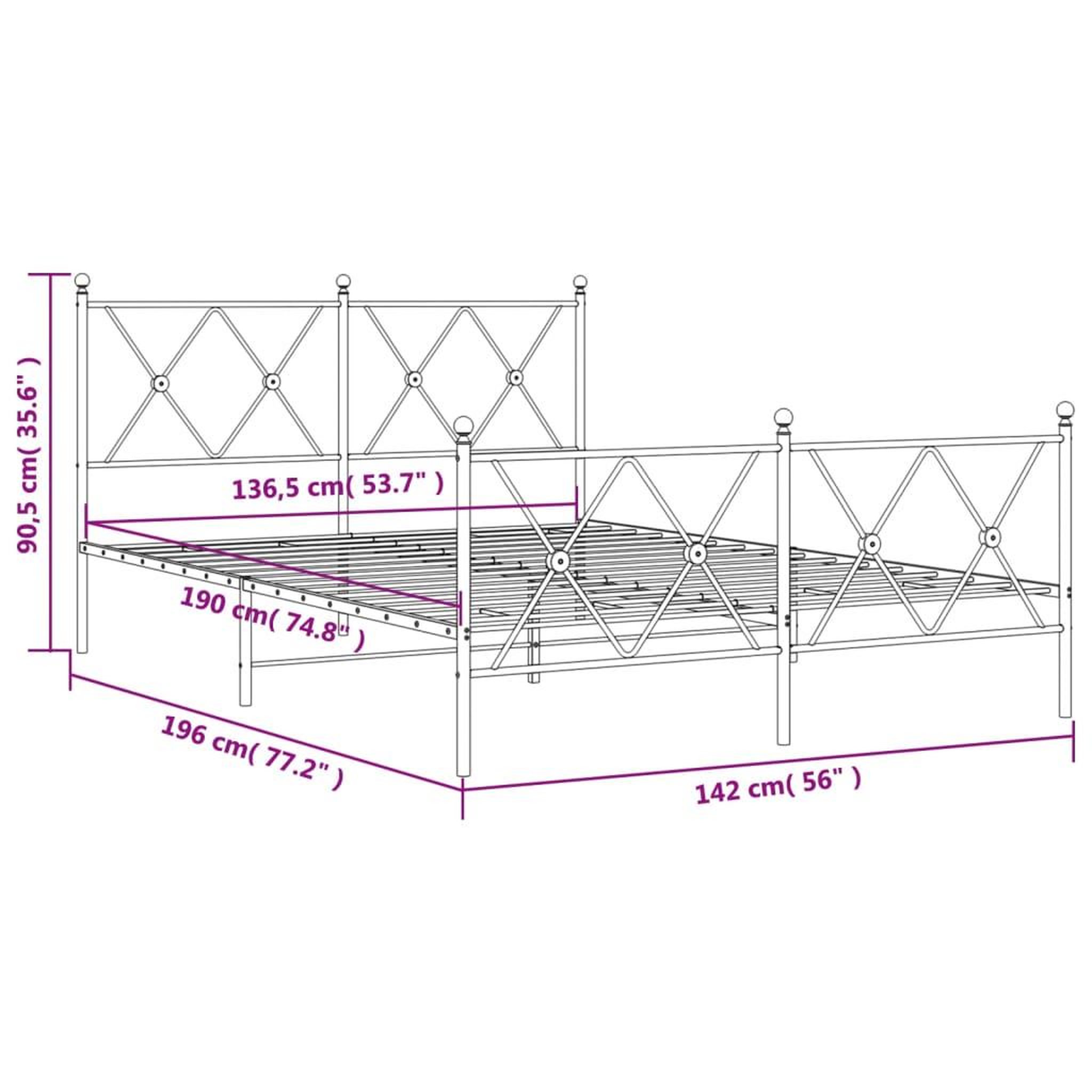 Voir la diapositive 6 : VIDAXL Cadre de lit metal sans matelas avec pied de lit noir 137x190cm