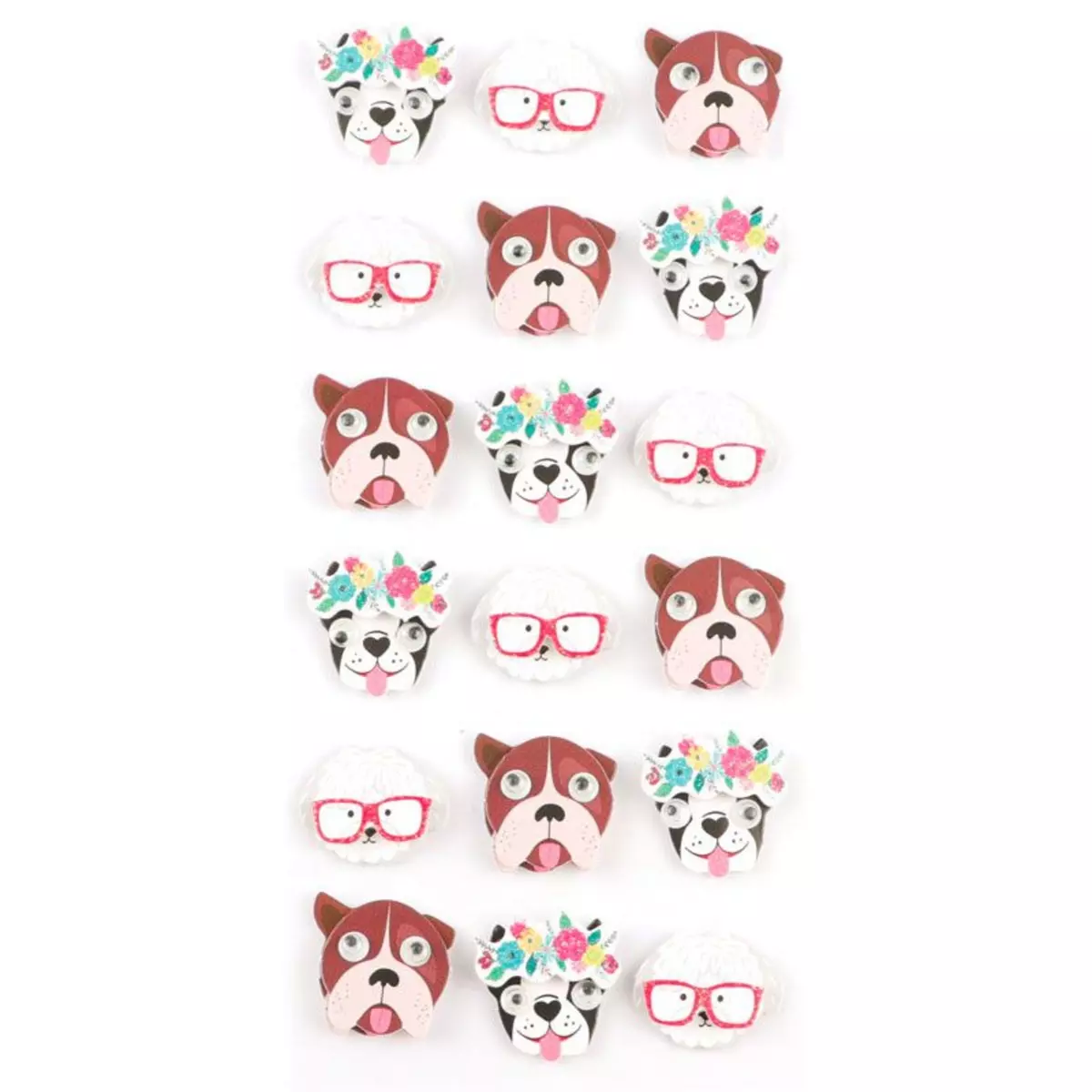 Graine créative 18 minis stickers 3D chiens 2 cm