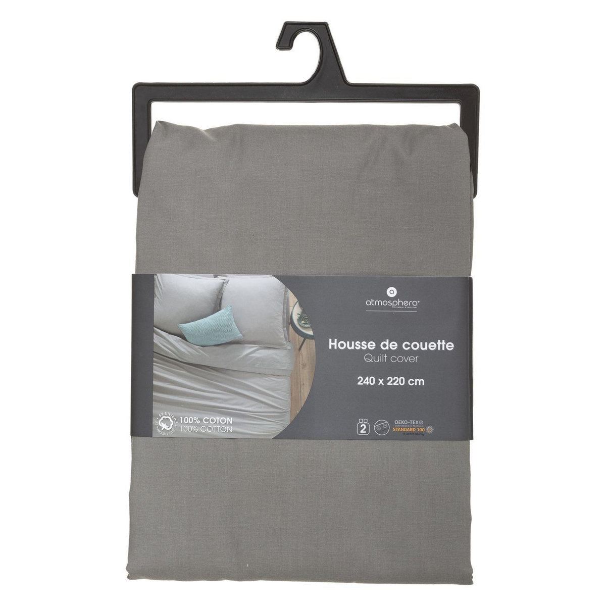 ATMOSPHERA Housse de couette 2 places en coton fermeture boutons