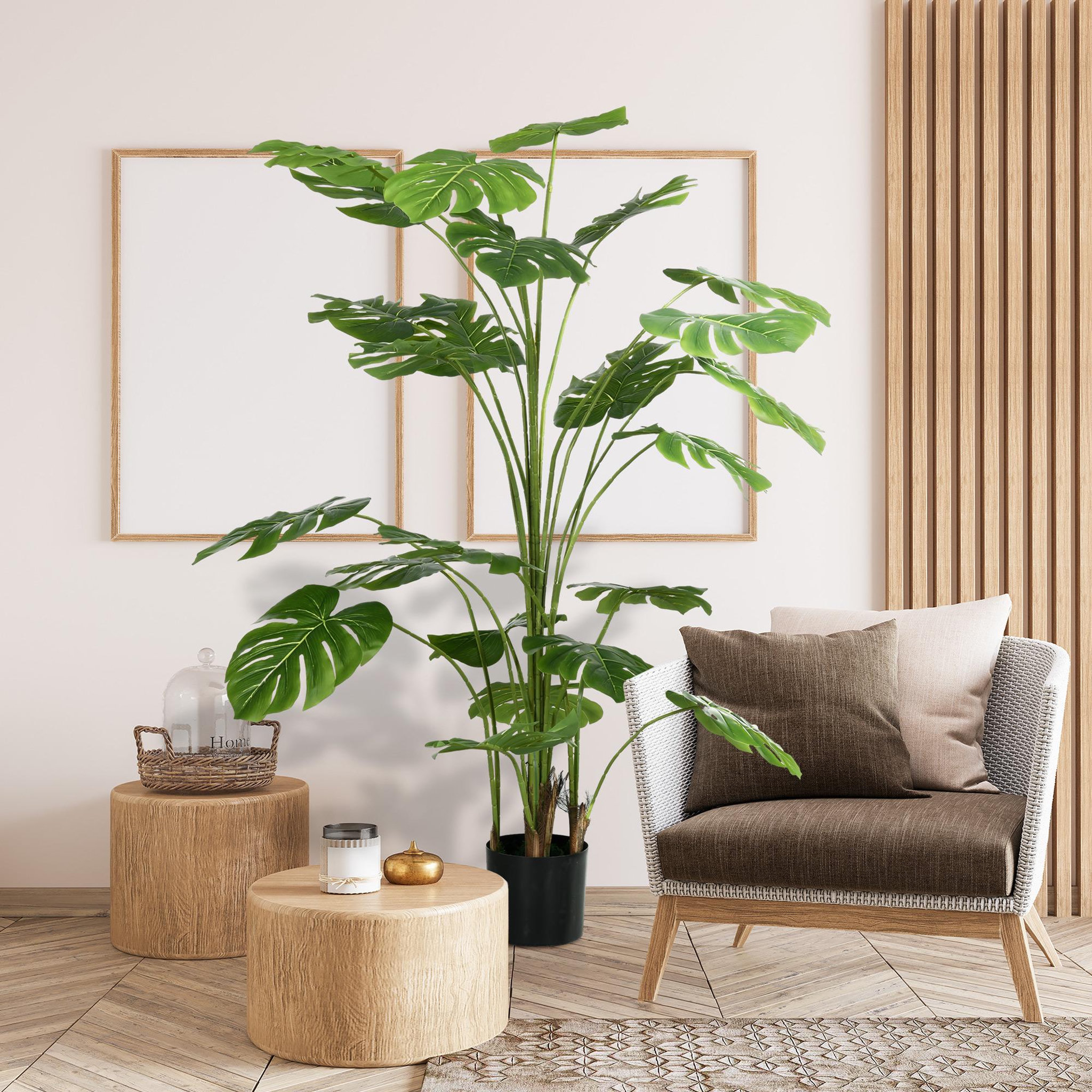 Voir la diapositive 4 : HOMCOM Arbre artificiel plante artificielle Monstera H. 180 cm tronc branches lichen feuilles de tortue grand réalisme pot inclus