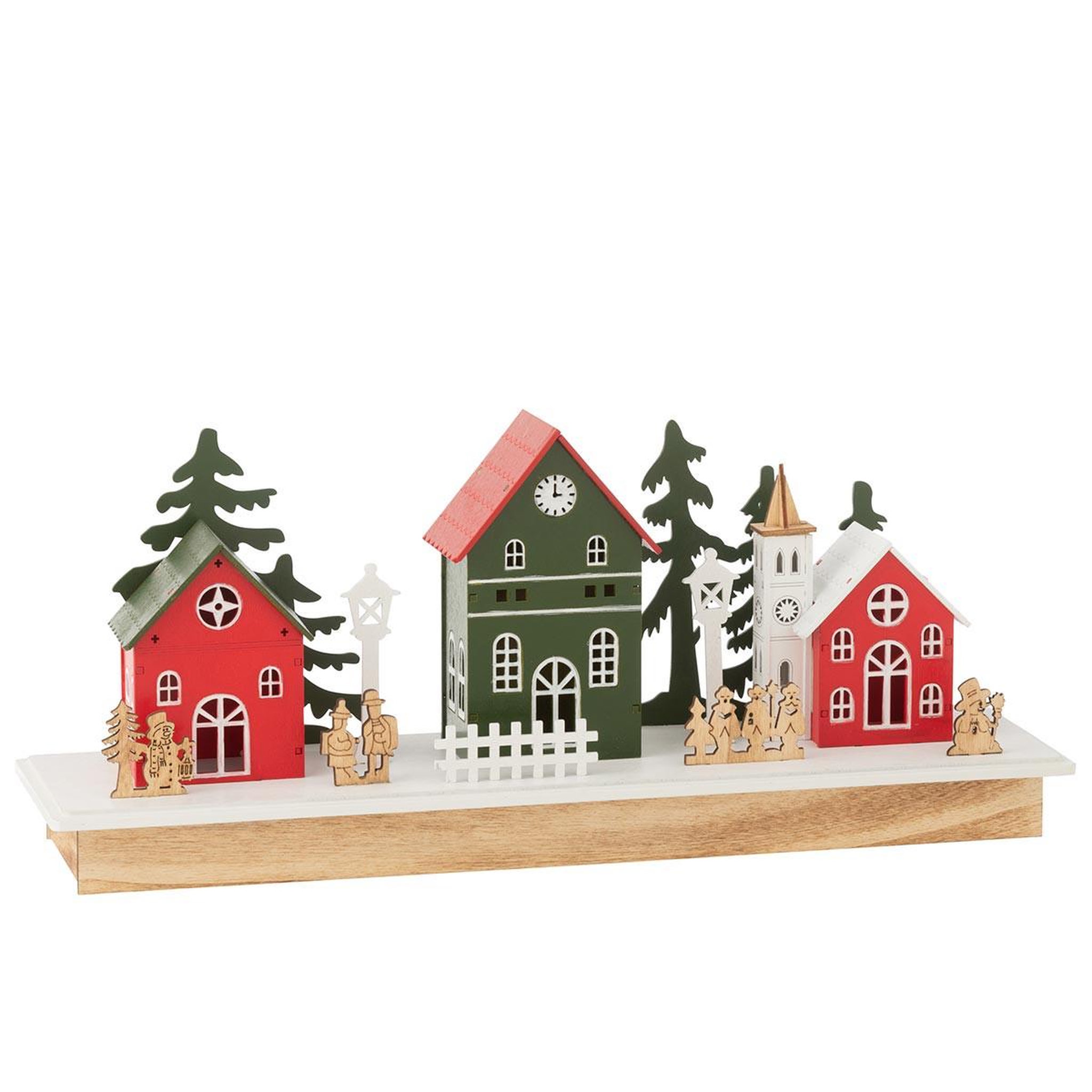Voir la diapositive 2 : J-LINE Déco village à led en bois  hiver  44cm multicolore