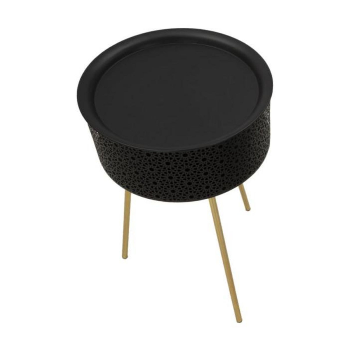 Paris Prix Table d'Appoint Avec Rangement  Blacky  65cm Noir & Or