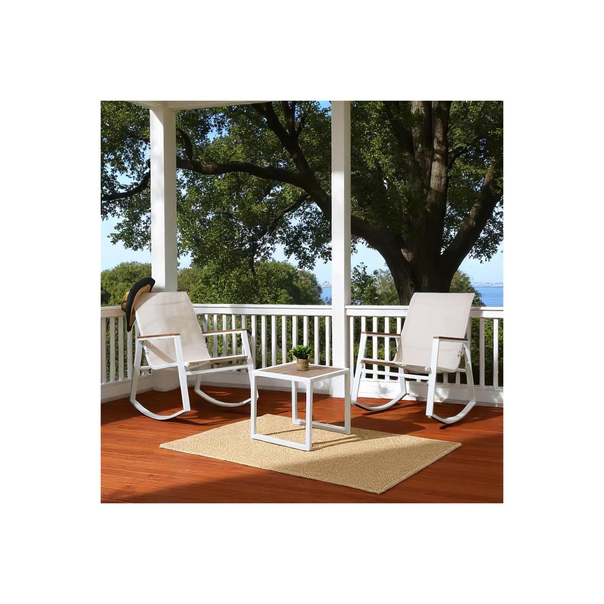 Voir la diapositive 4 : The Home Deco Factory Salon de jardin à bascule  capri  93cm blanc