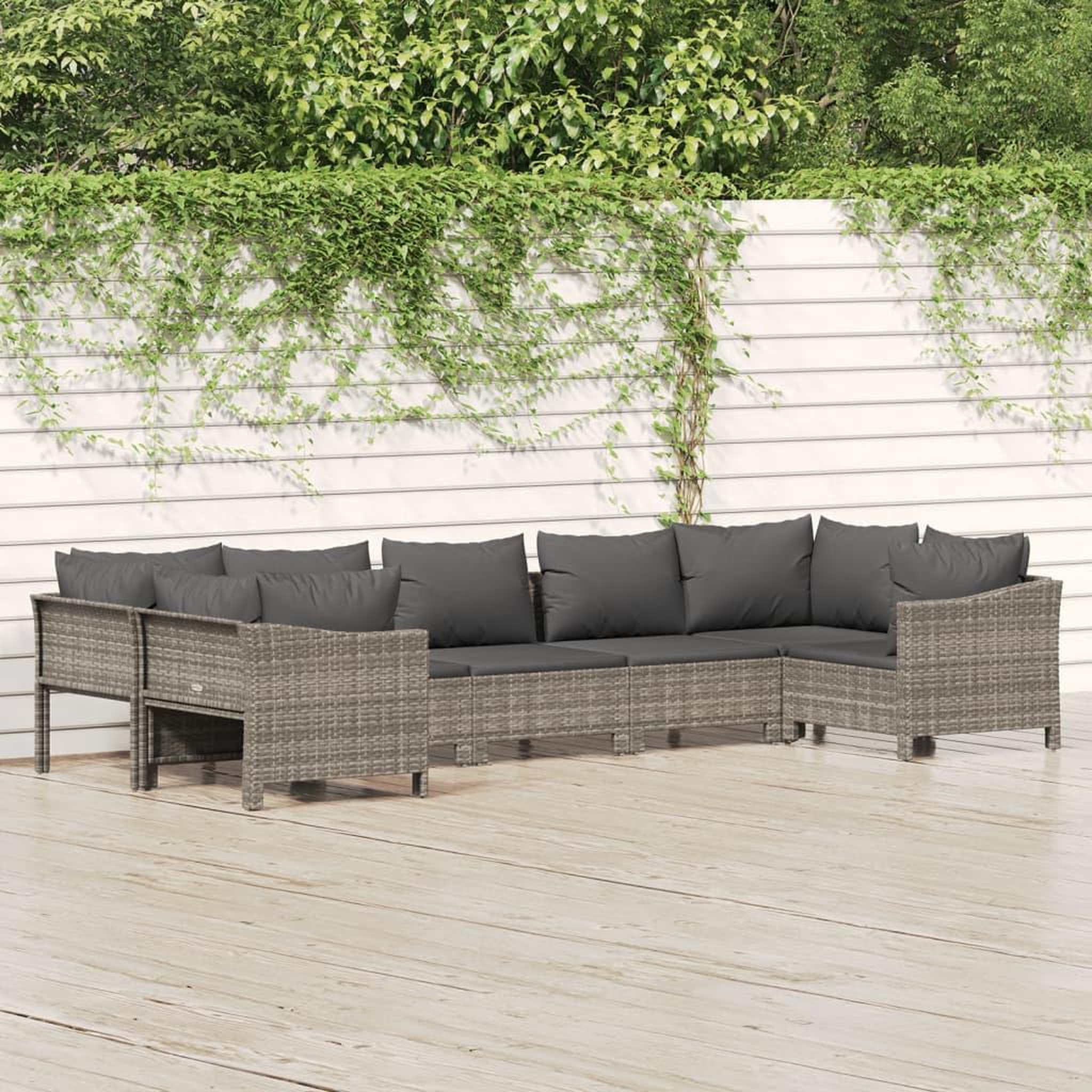 Voir la diapositive 1 : VIDAXL Salon de jardin 7 pcs avec coussins Gris Resine tressee