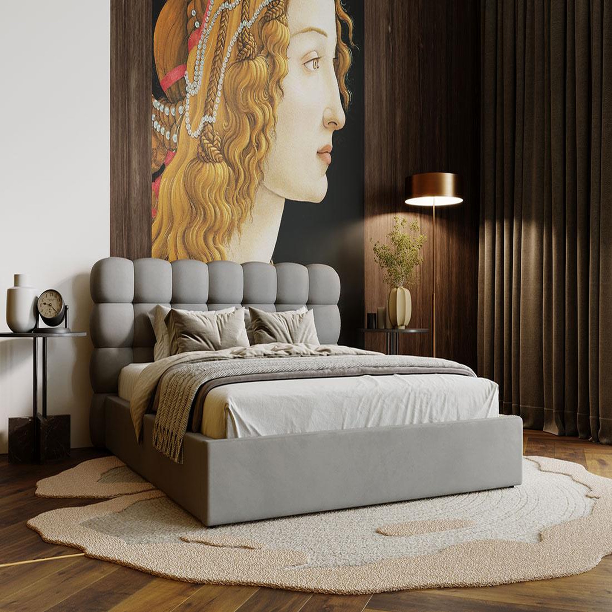 BEST MOBILIER Lotus - lit coffre - 160x200 cm - sommier inclus - en velours. Coloris disponibles : Beige, Gris