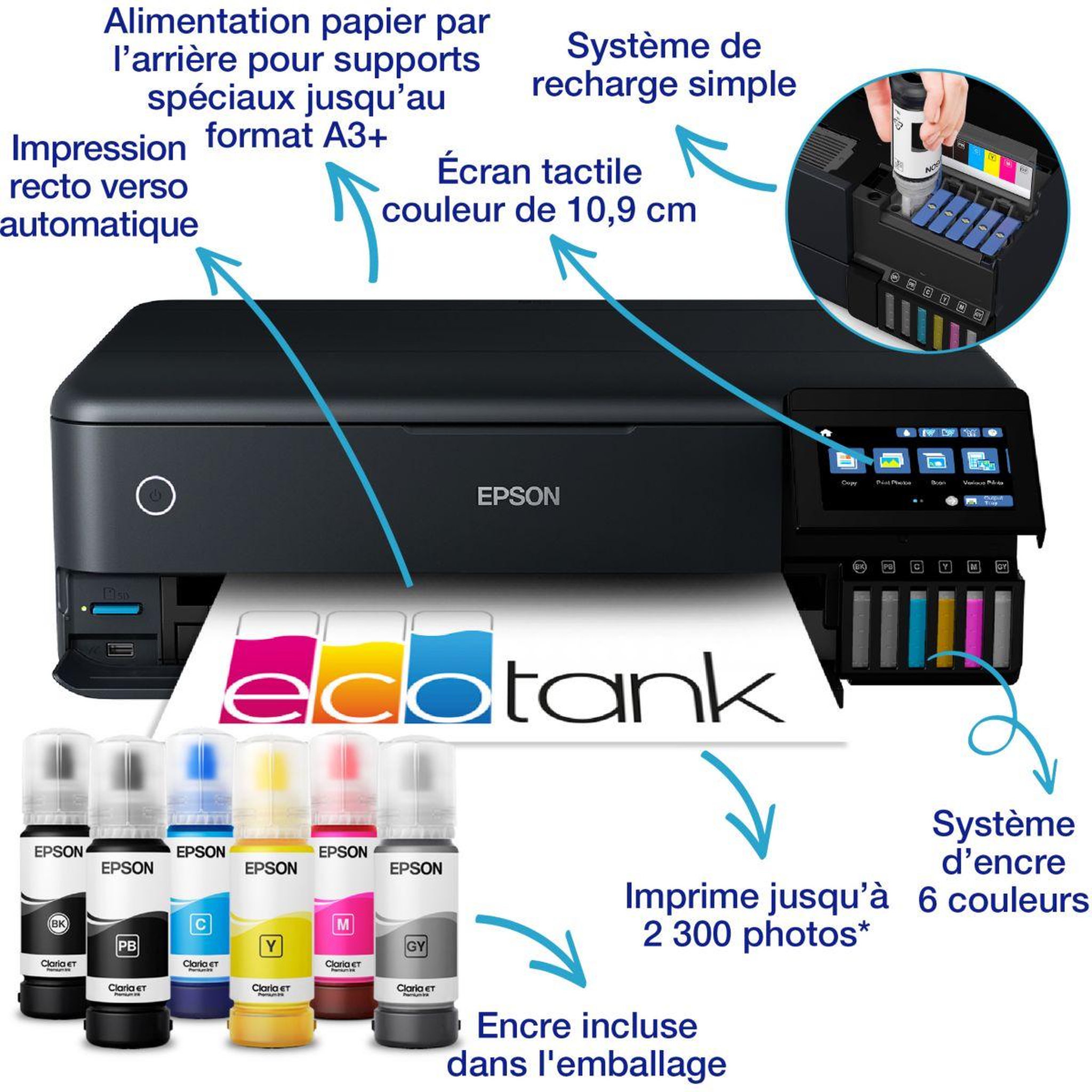 Voir la diapositive 2 : Epson Imprimante jet d'encre ecotank et-8550