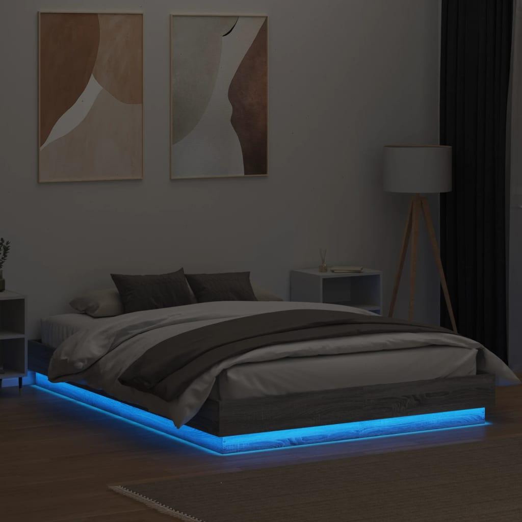 Voir la diapositive 4 : VIDAXL Cadre de lit avec LED sans matelas sonoma gris 140x200 cm