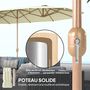 Voir la diapositive 6 : OUTSUNNY Parasol de jardin style exotique XXL dim. 455 x 265 cm ouverture fermeture manivelle acier effet bois tissu beige clair