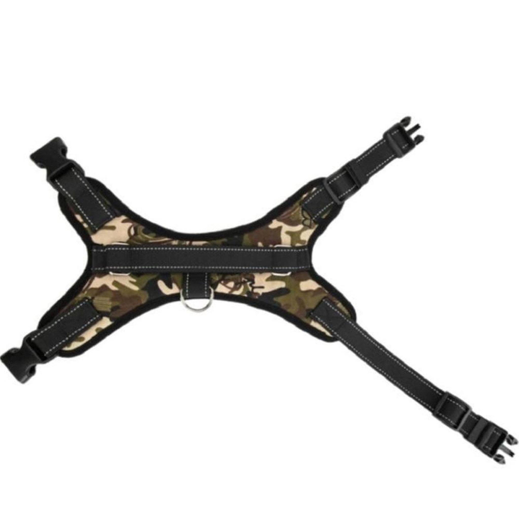 Voir la diapositive 5 : Harnais anti-traction pour chien camouf﻿lage noir taille L, tissu Oxford respirant, bretelles nylon réglables, bandes réfléchissantes, fermeture rapide verrouillable
