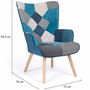 Voir la diapositive 5 : ID MARKET Fauteuil scandinave IVAR en tissu patchwork et velours bleu