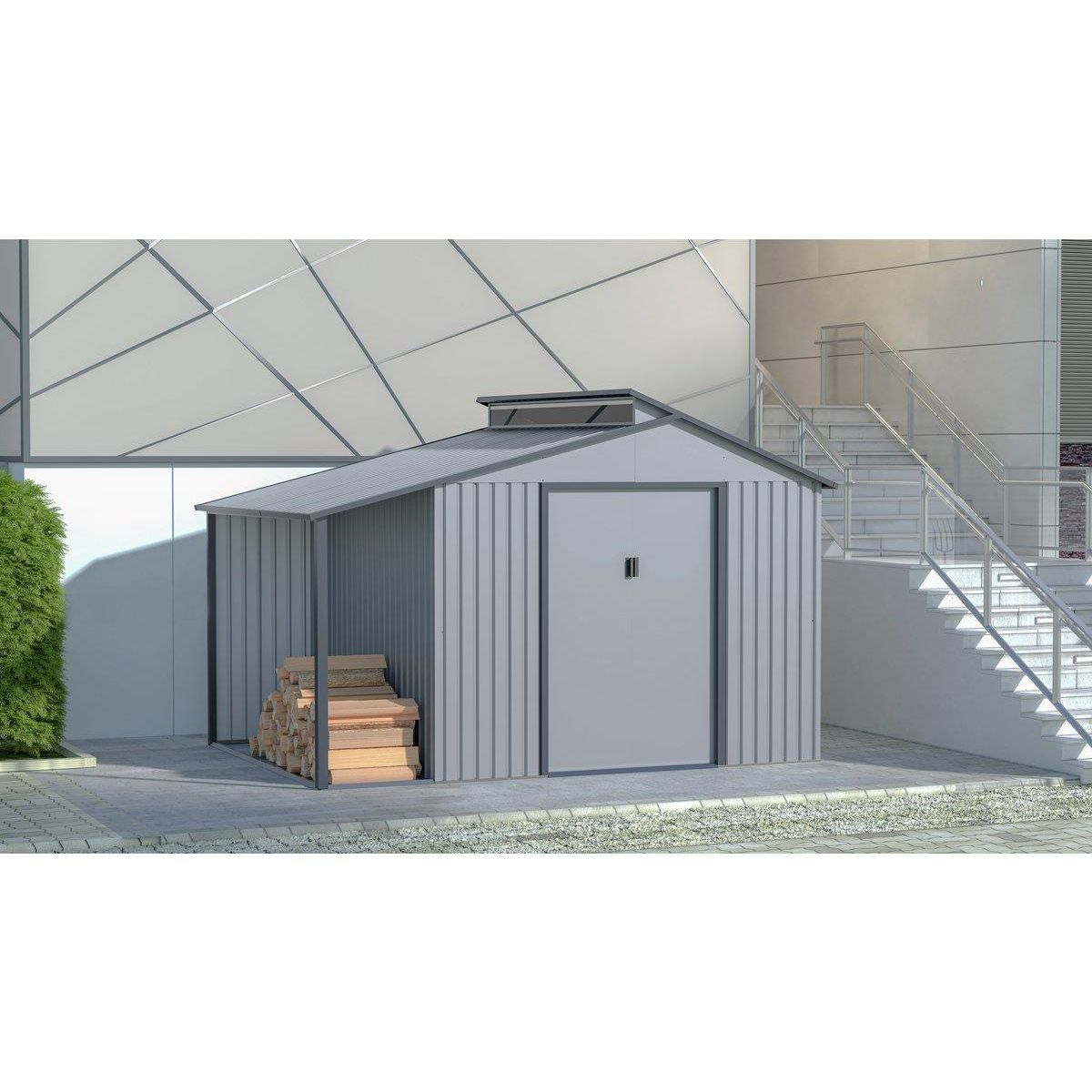 Habitat et Jardin Abri de jardin métal avec pergola  Madras  - 9.12 m² - 257 x 355 x 237 cm - Gris