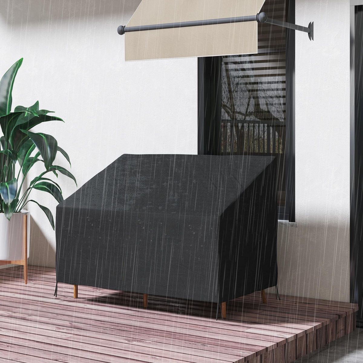 OUTSUNNY Housse de protection mobilier de jardin bâche étanche 140L x 84l x 56/94H cm oxford haute densité 600D noir