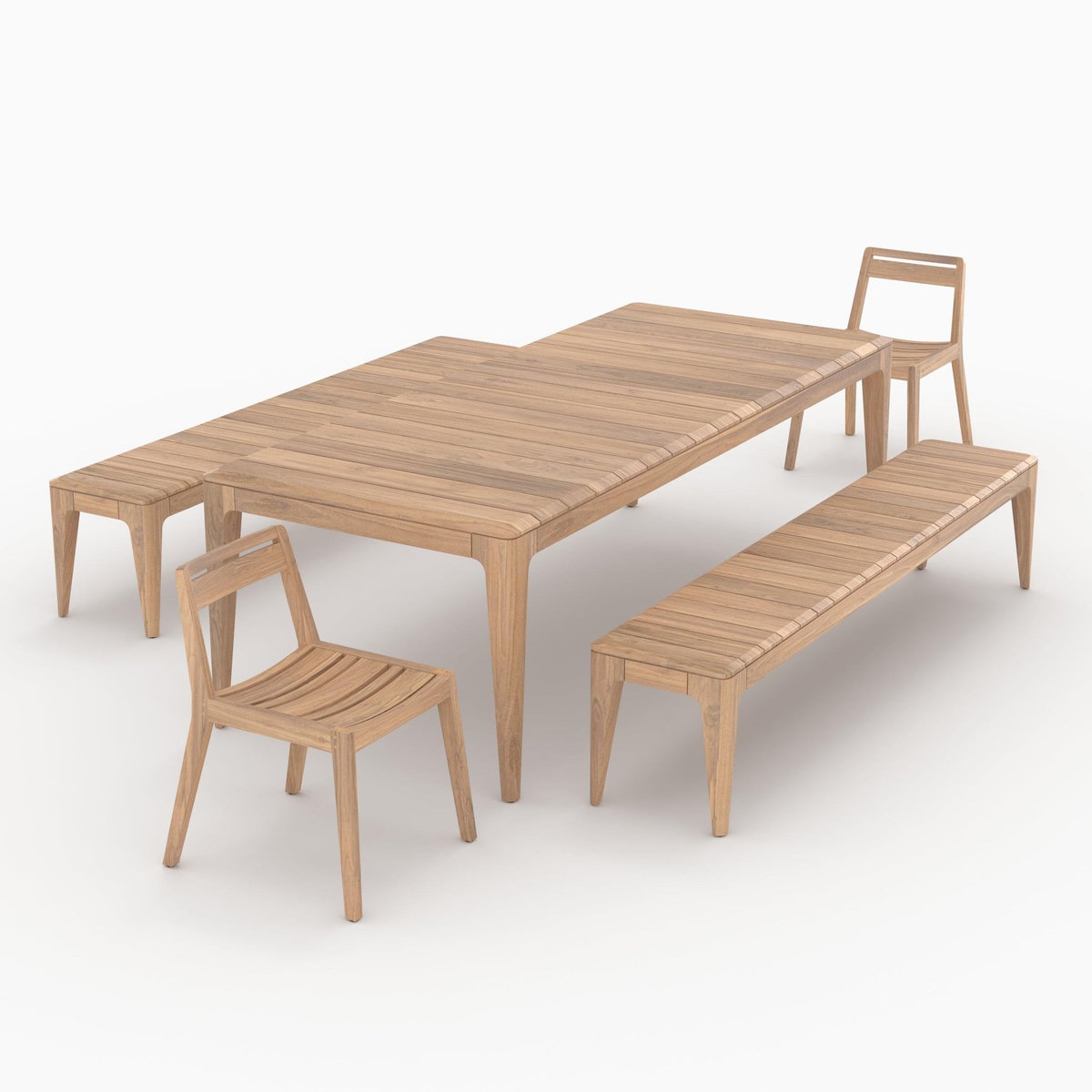 Rendez vous déco Table, bancs et chaises de jardin en bois de teck recyclé 10 personnes-Nonza