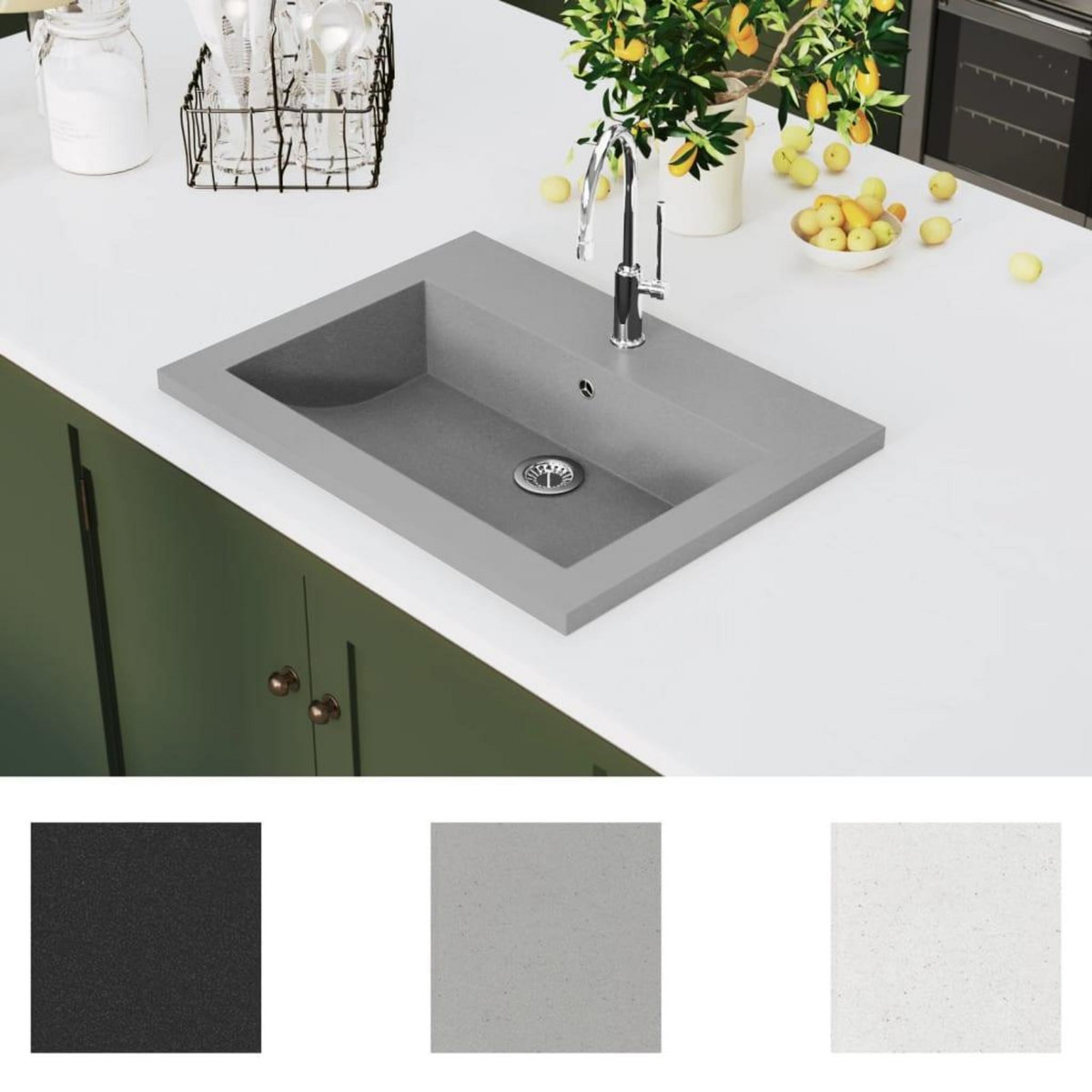 VIDAXL Lavabo en granit 600 x 450 x 120 mm Gris