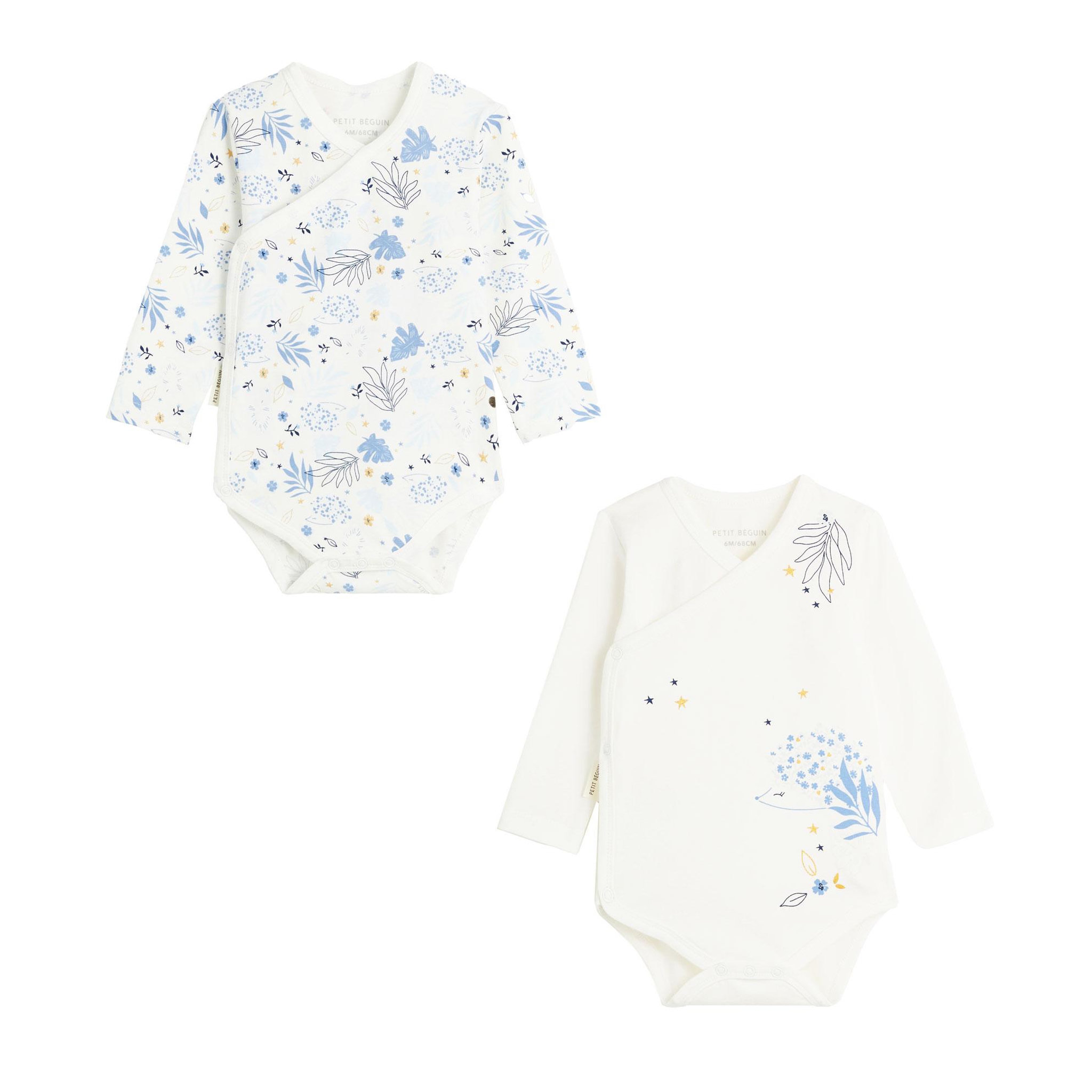 Voir la diapositive 1 : Petit Béguin Lot de 2 bodies bébé manches longues ouverture croisée Luna