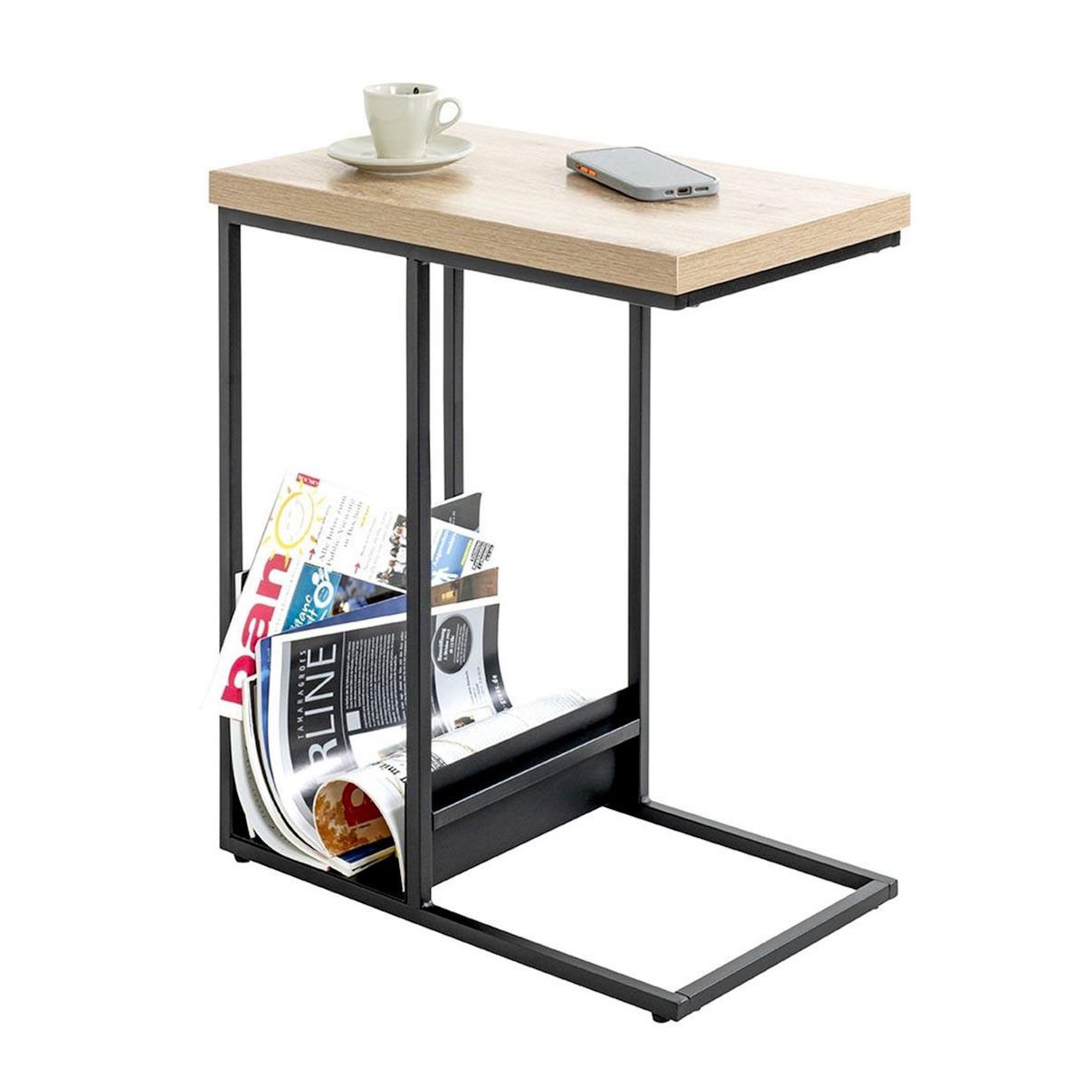 Paris Prix Table d'Appoint Porte Revues  Marie  60cm Naturel & Noir