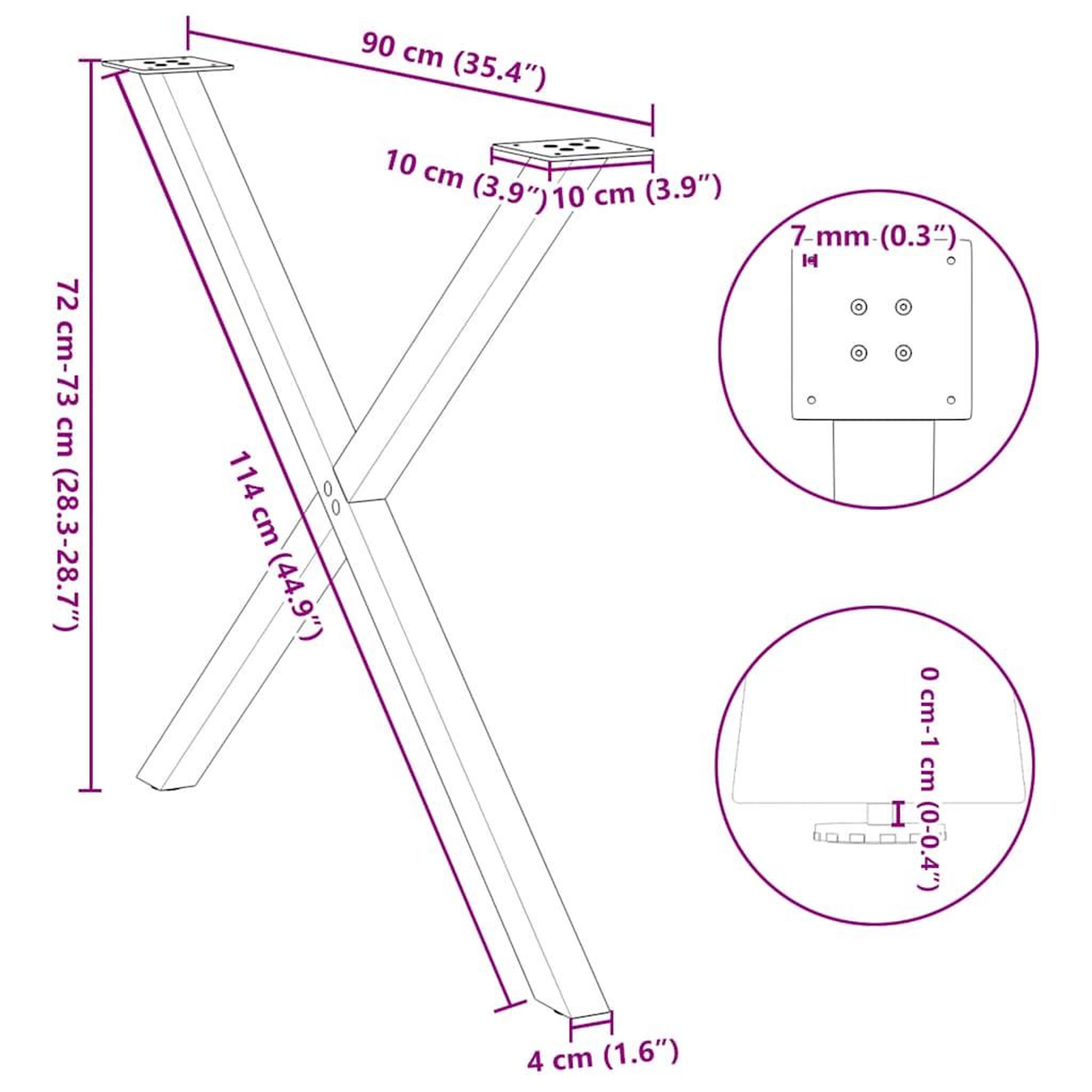 Voir la diapositive 6 : VIDAXL Pieds de table a manger forme de X 2 pcs blanc 90x(72-73) cm