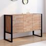 Voir la diapositive 2 : ID MARKET Buffet surélevé 110 cm OTTAWA 3 portes bois et noir design industriel