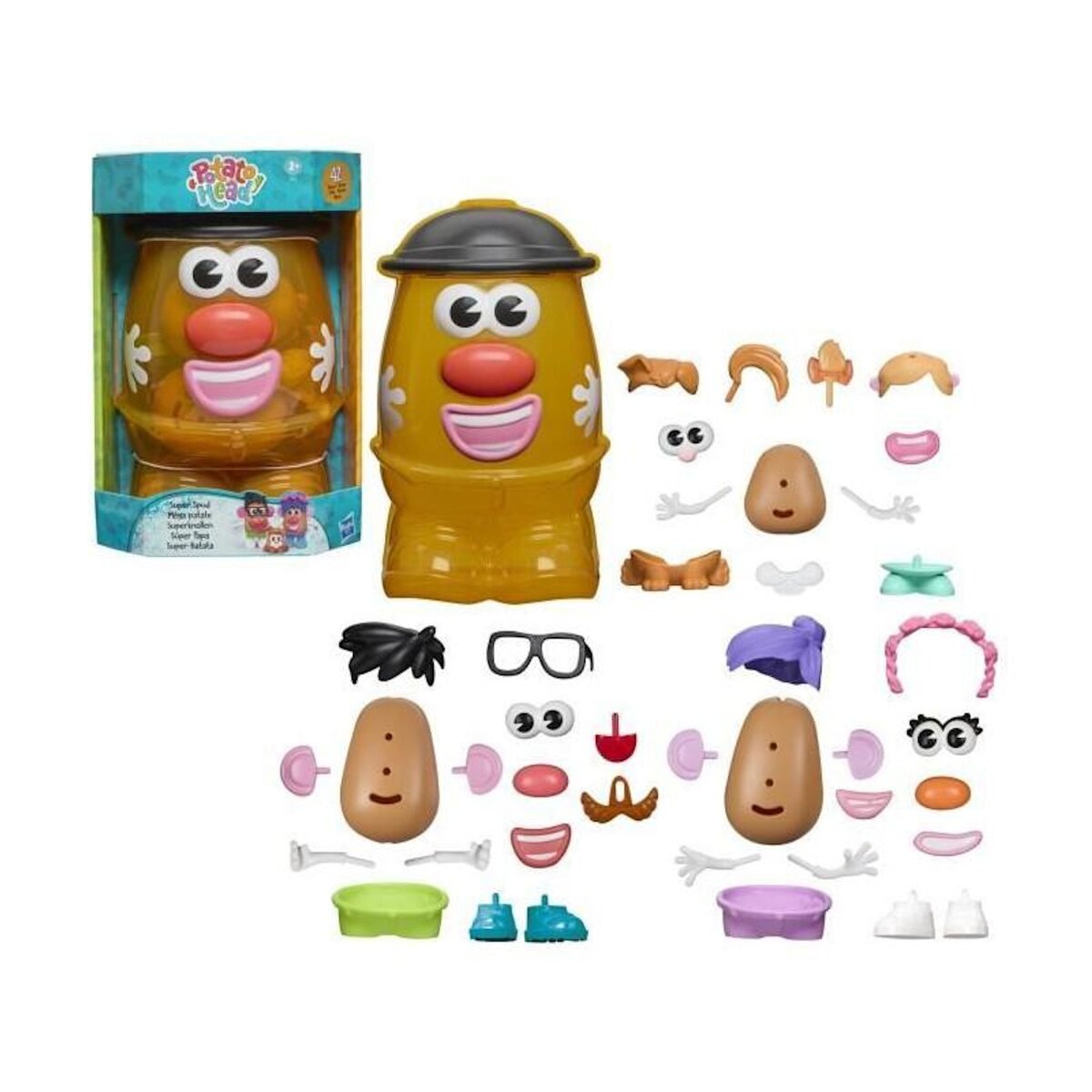 HASBRO Potato Head Méga patate coffret avec 42 pieces dont une boîte de rangement, jouets préscolaires créatifs pour enfants, des