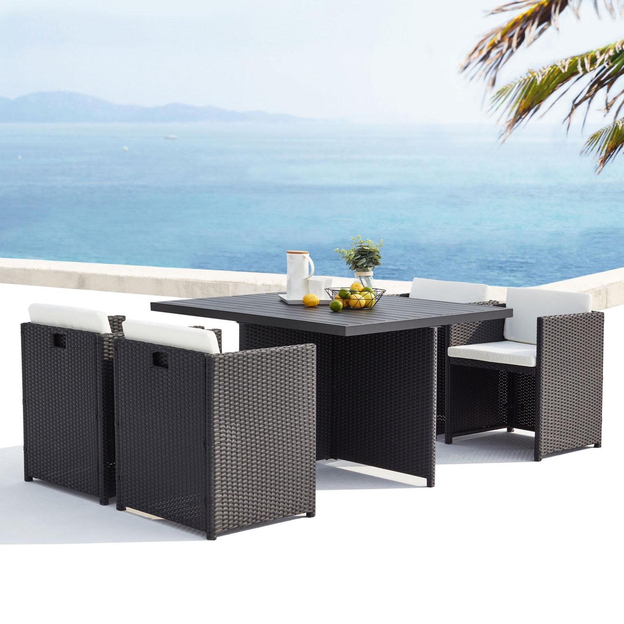 Voir la diapositive 2 : CONCEPT USINE Table et chaise 4 places encastrables alu résine noir-blanc sunset