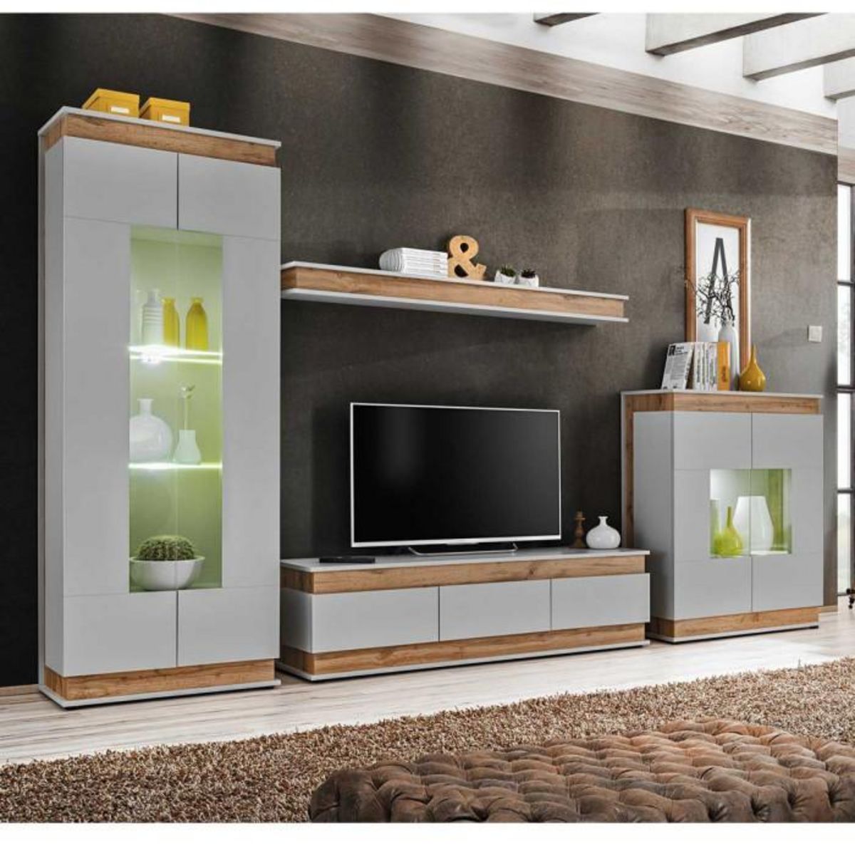Paris Prix Ensemble Meuble TV  Berlin  330cm Gris & Naturel