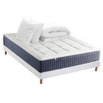 IDLITERIE Ensemble Matelas Ressort 7 zones + Mémoire de forme + Sommier KING STYLE + couette + oreillers - Fabriqué en France. Coloris disponibles : Blanc, Vert, Gris, Noir