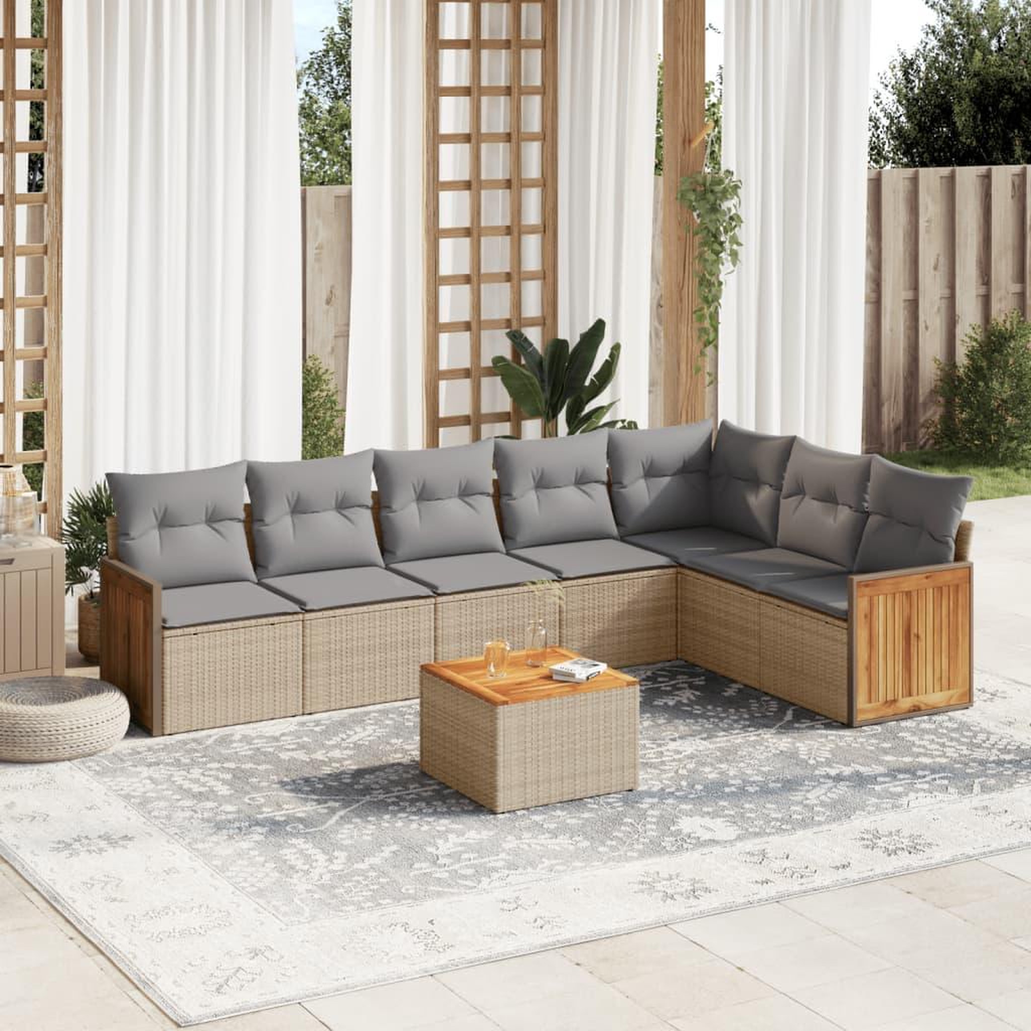 VIDAXL Salon de jardin avec coussins 8 pcs beige resine tressee
