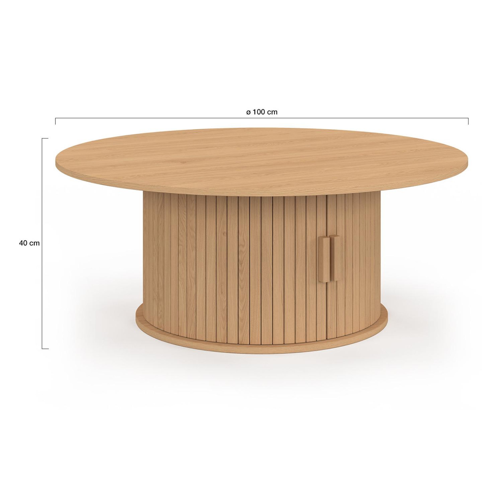 Voir la diapositive 4 : ID MARKET Table basse ronde juliette 100 cm avec rangement lattes tasseau bois coloris chêne