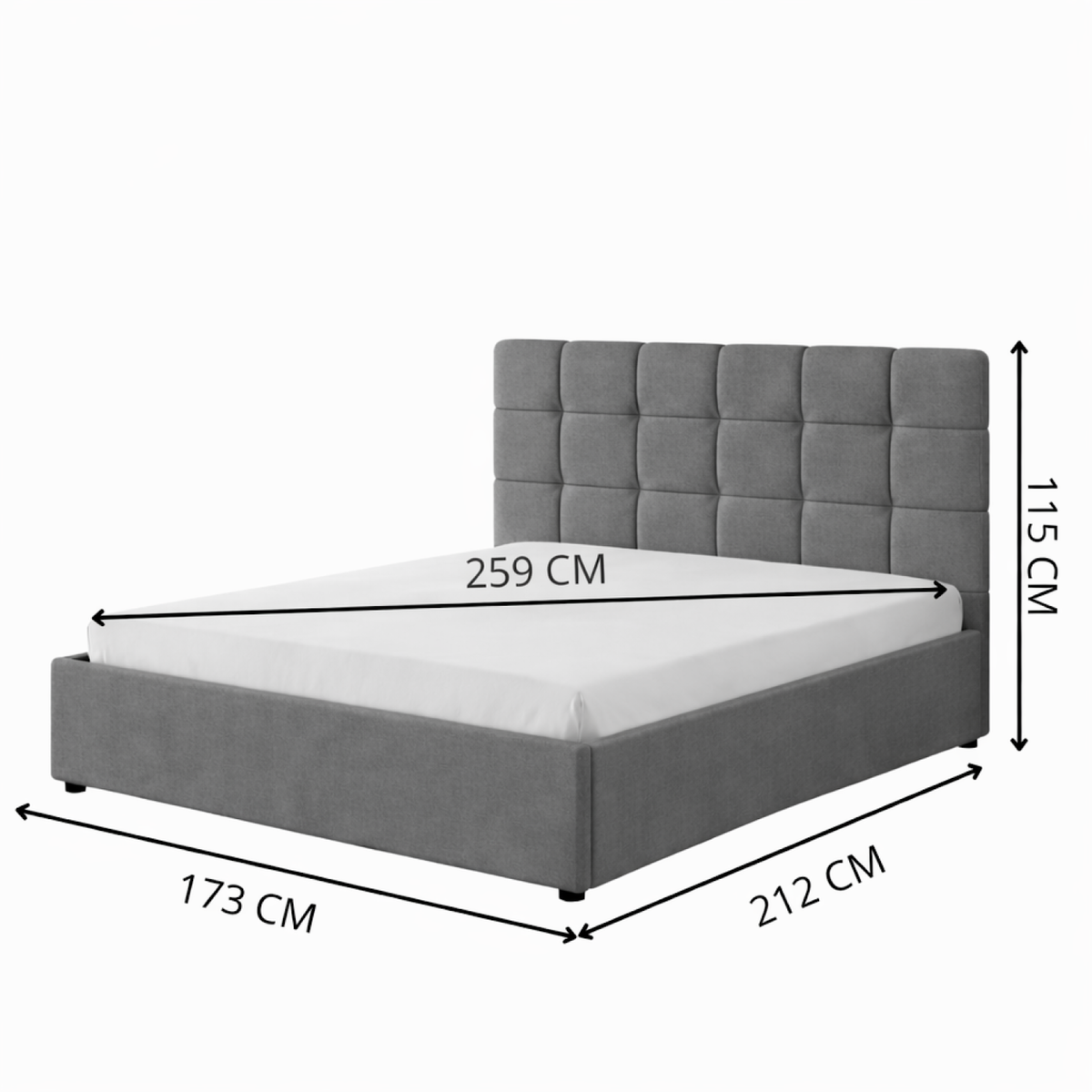 CONCEPT USINE Lit avec coffre de rangement 160x200cm velours gris foncé SANTA