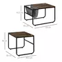 HOMCOM Lot de 2 tables basses gigognes design industriel encastrable - pochette rangement intégrée polyamide gris - métal noir aspect vieux bois