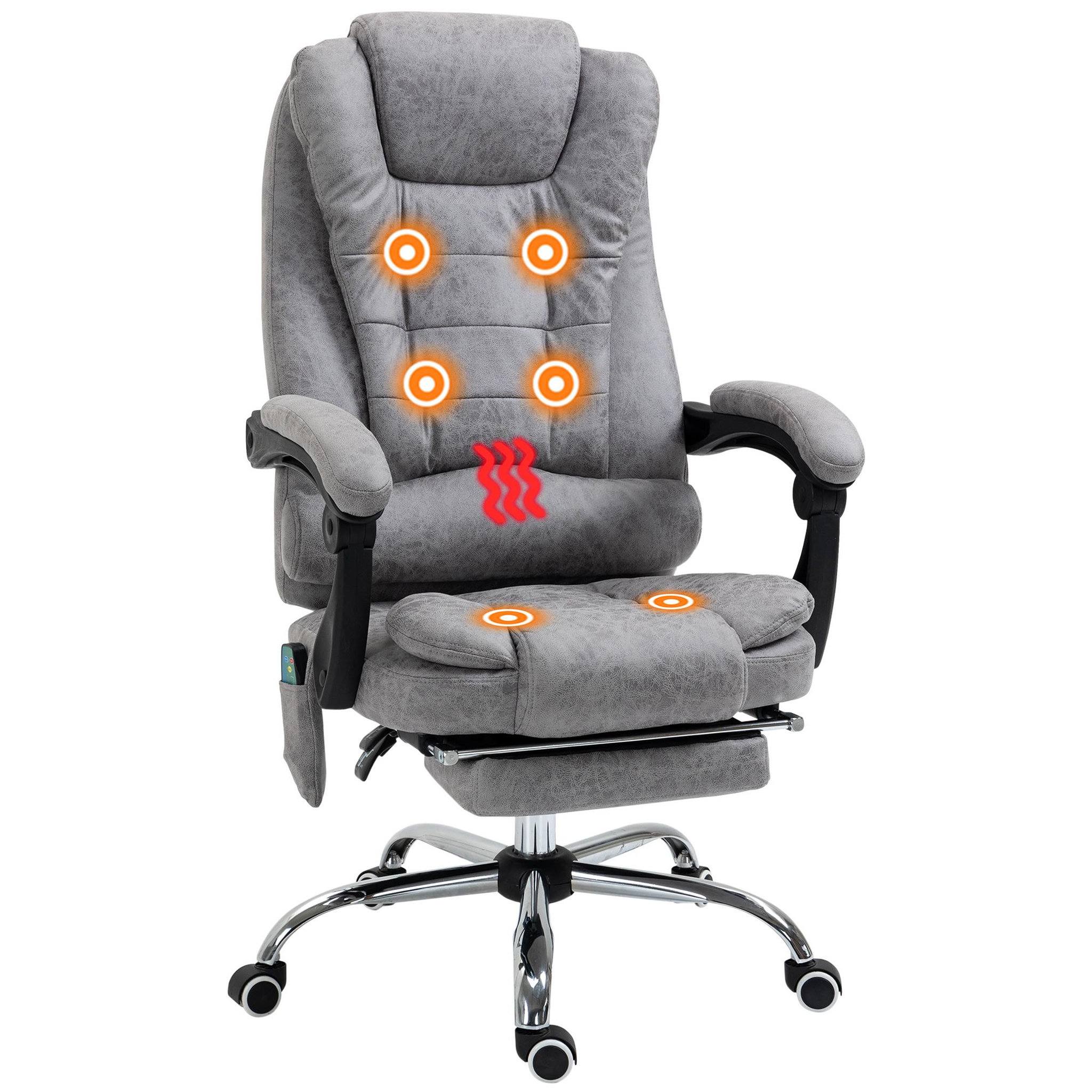 Voir la diapositive 1 : VINSETTO Fauteuil de bureau direction massant chauffant hauteur réglable dossier inclinable repose-pied rétractable tissu technique gris