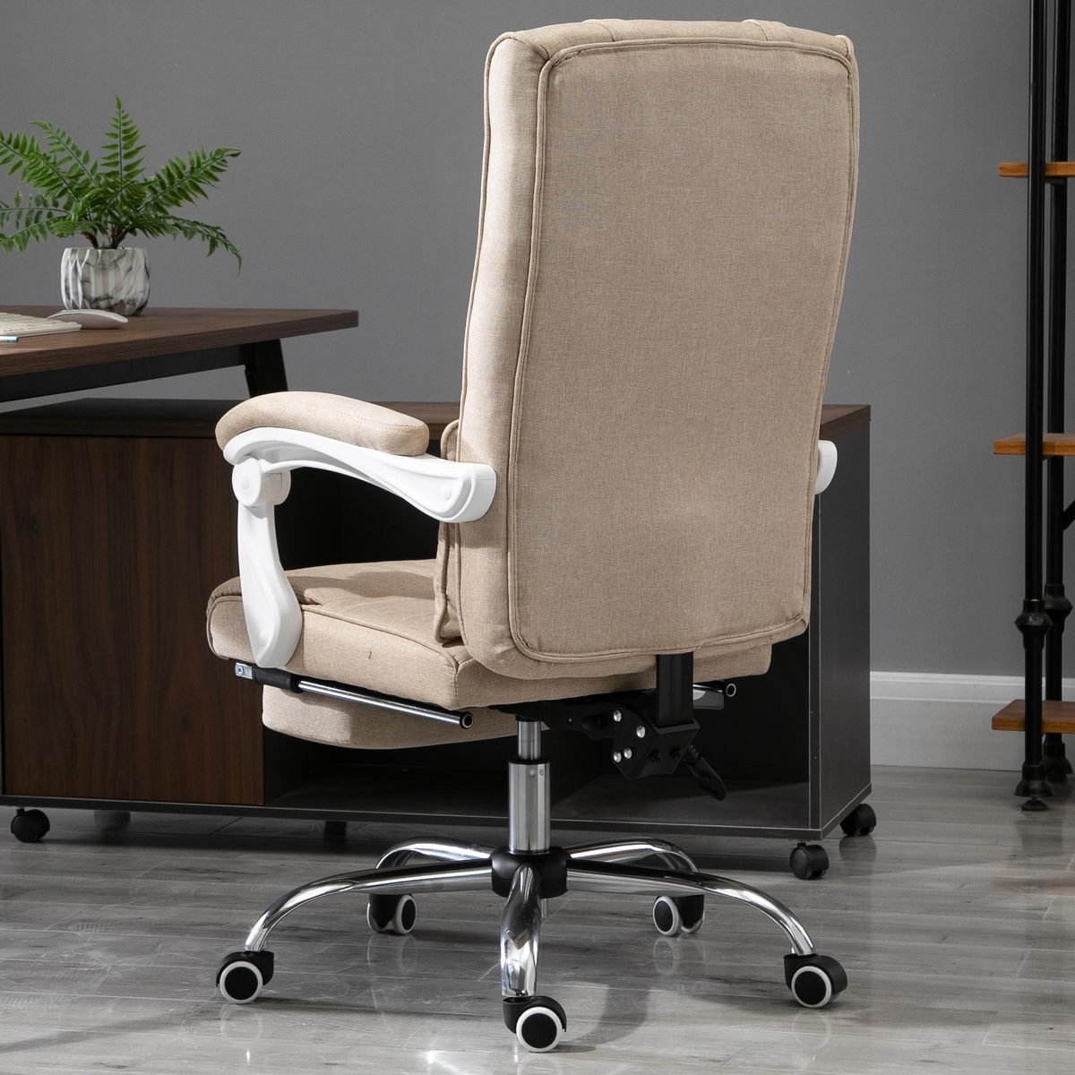 HOMCOM Fauteuil de bureau manager grand confort repose-pied tétière intégrés dossier inclinable lin beige