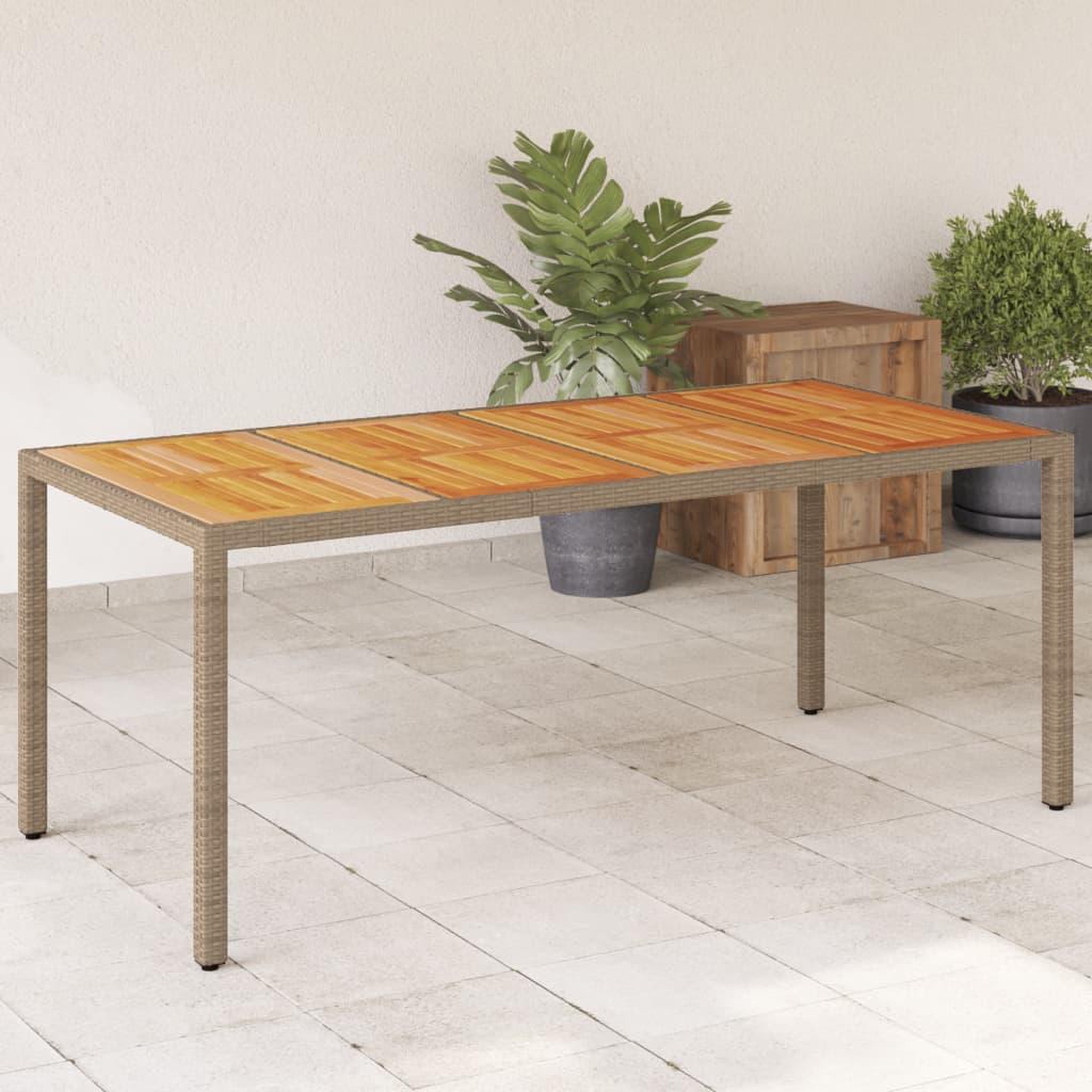 VIDAXL Table de jardin beige 190x90x75 cm resine tressee bois d'acacia