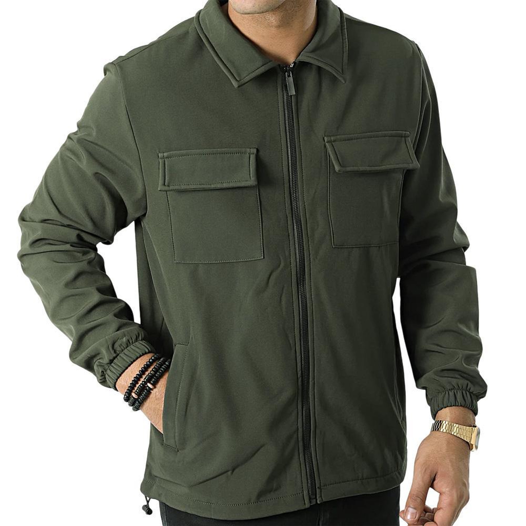 Voir la diapositive 1 : AMERICAN PEOPLE Surchemise Kaki Homme American People AW25