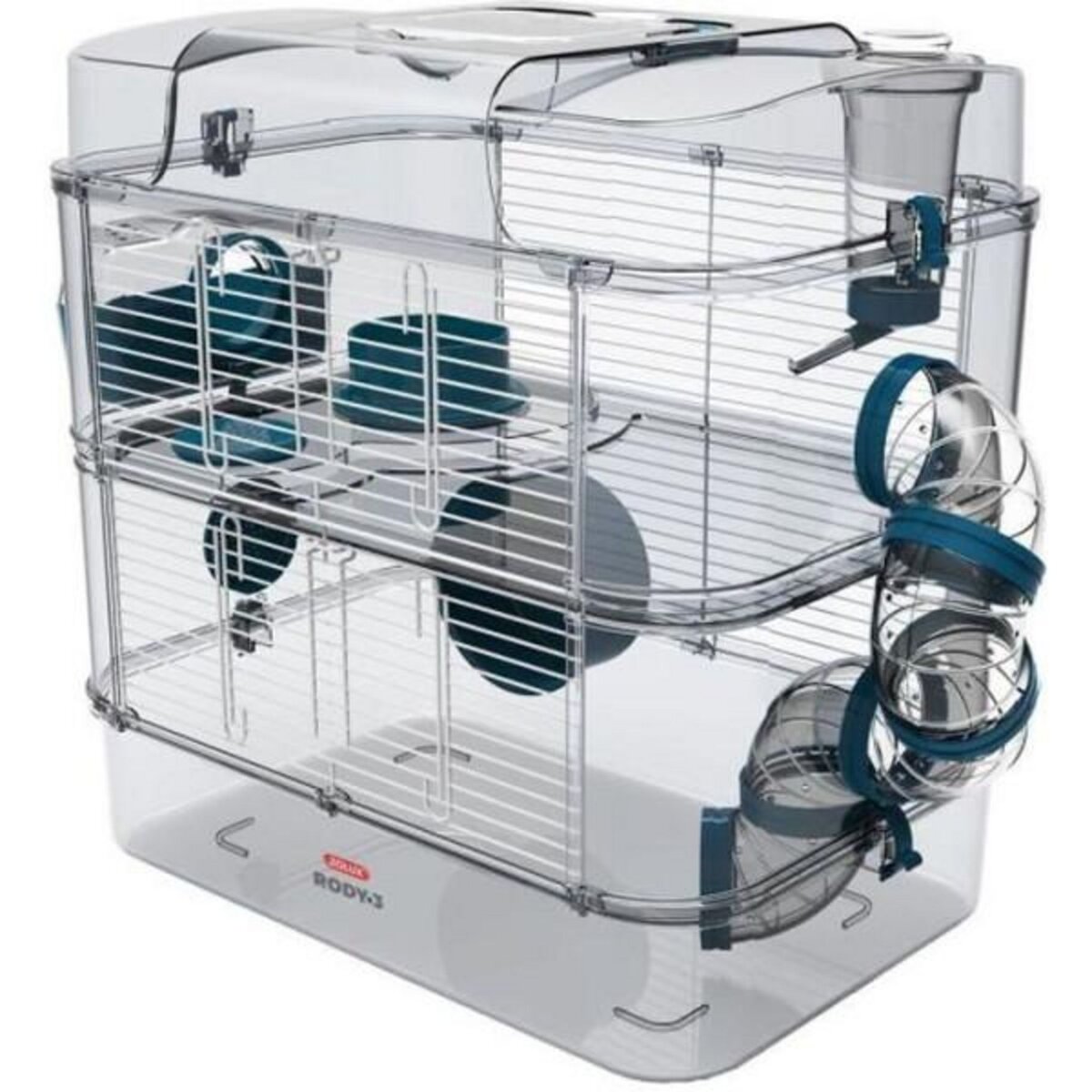Zolux ZOLUX Cage sur 2 étages pour hamsters, souris et gerbilles - Rody3 duo - L 41 x p 27 x h 40,5 cm - Bleu