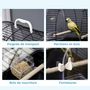 Voir la diapositive 6 : PAWHUT Cage à oiseaux portable 2 mangeoires 2 perchoirs 3 portes plateau excrément amovible poignée transport métal PS noir
