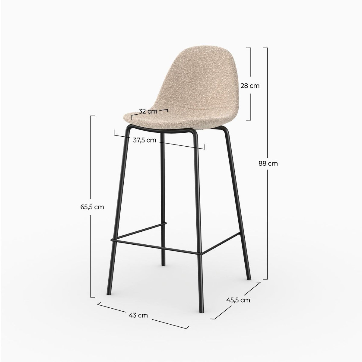 Rendez vous déco Lot de 2 chaises pour îlot central 65.5 cm en tissu bouclette beige-Henrik