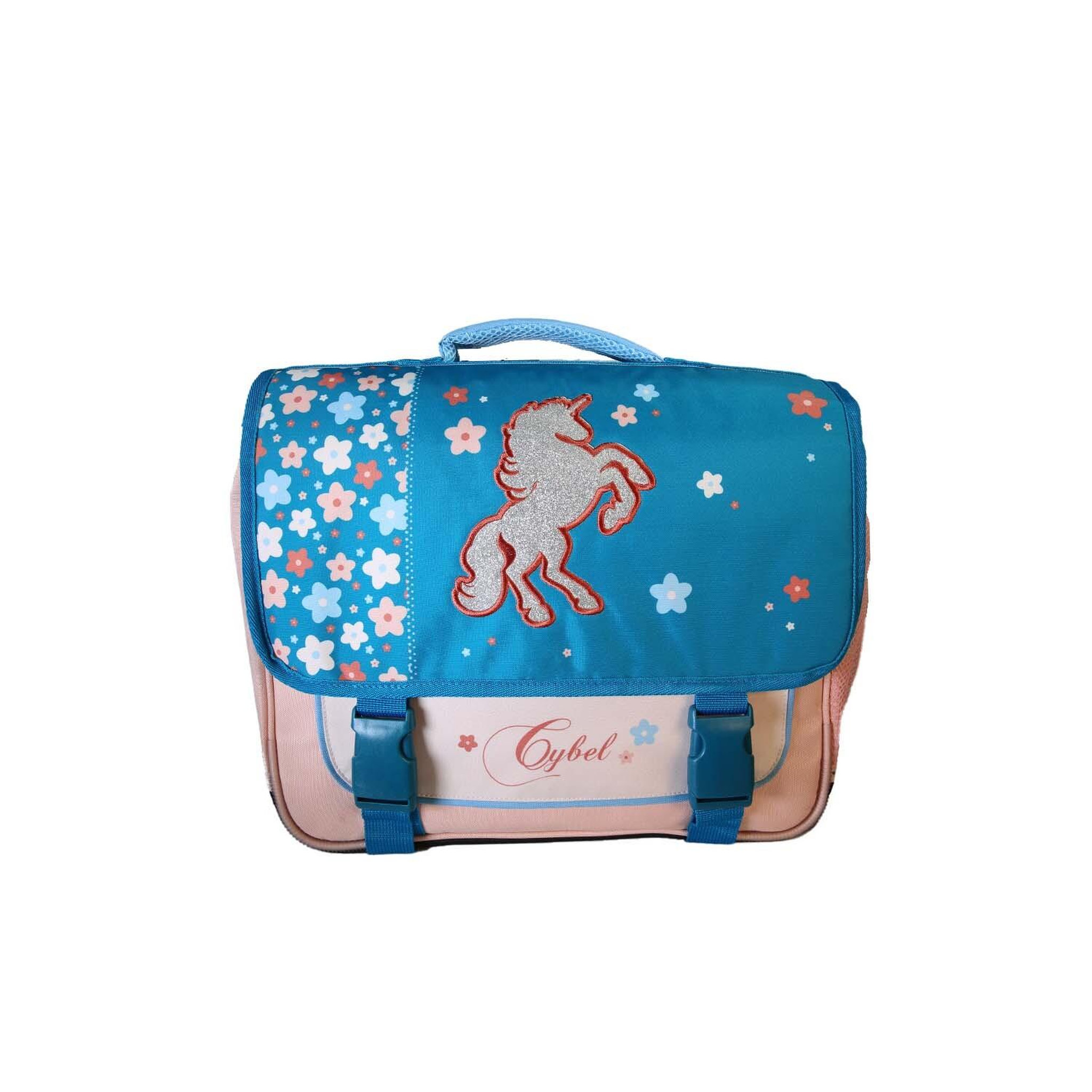 Bagtrotter Cybel - Cartable Scolaire 38 cm - Licorne - Bleu/Rose - Fille - 2 Compartiments