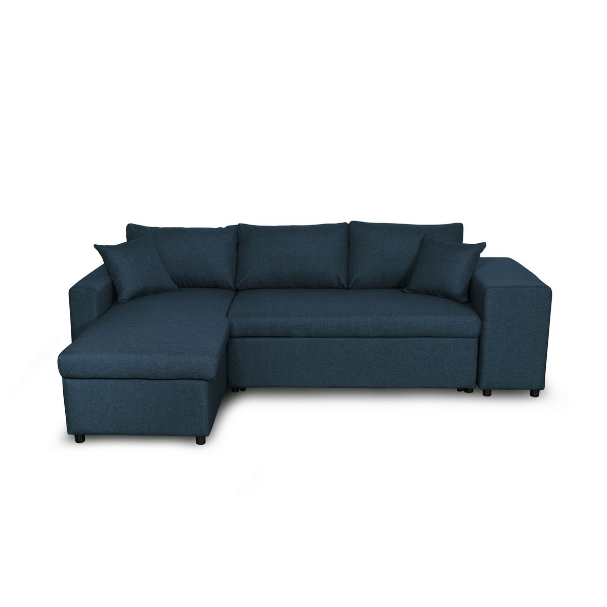 Canapé d'angle réversible convertible avec coffre + 2 poufs avec niche fixe à droite ANETTA