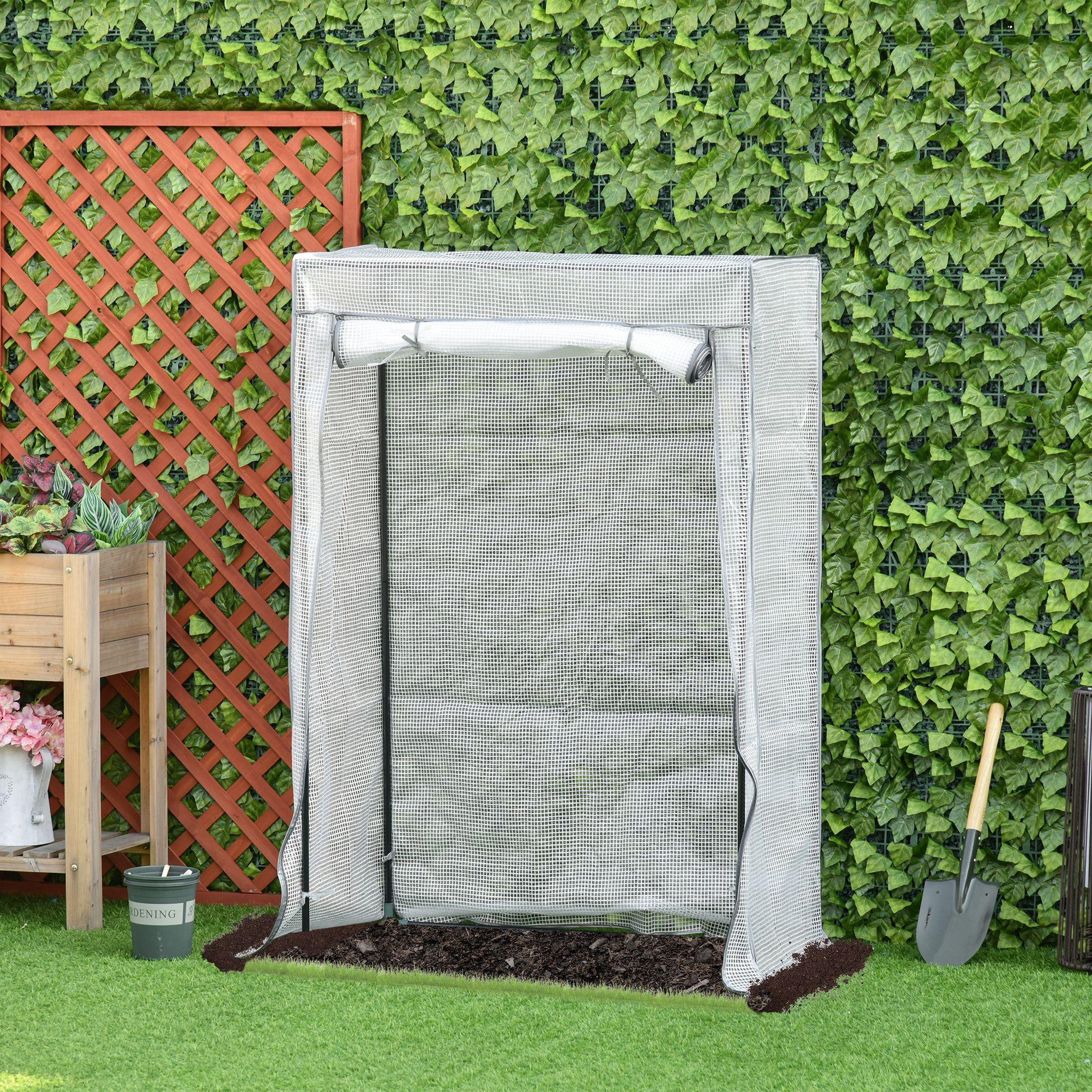 Voir la diapositive 2 : OUTSUNNY Serre de jardin serre à tomates porte zippée déroulante - 1x0,5x1,5m - acier pvc blanc transparent