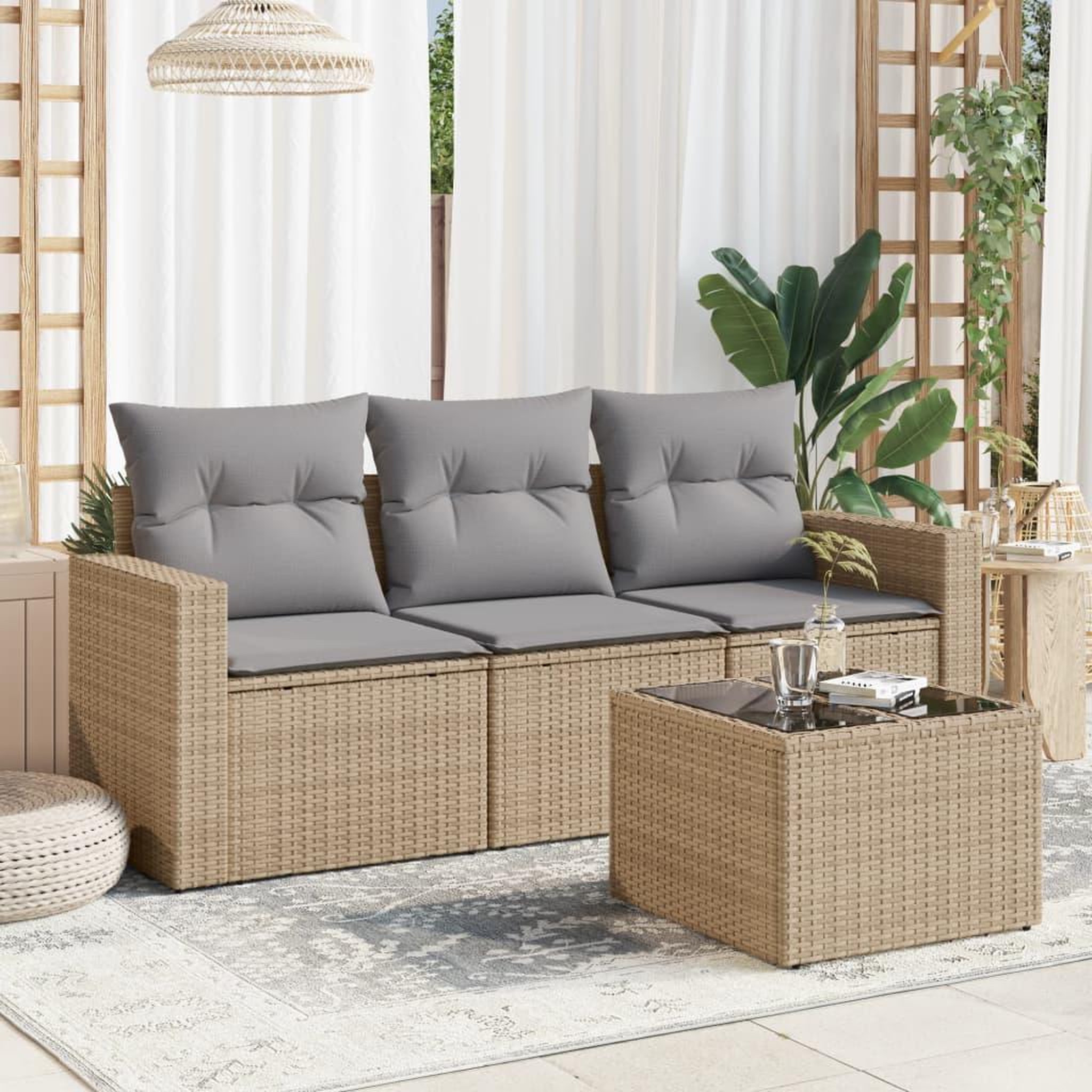 VIDAXL Salon de jardin avec coussins 4 pcs beige resine tressee