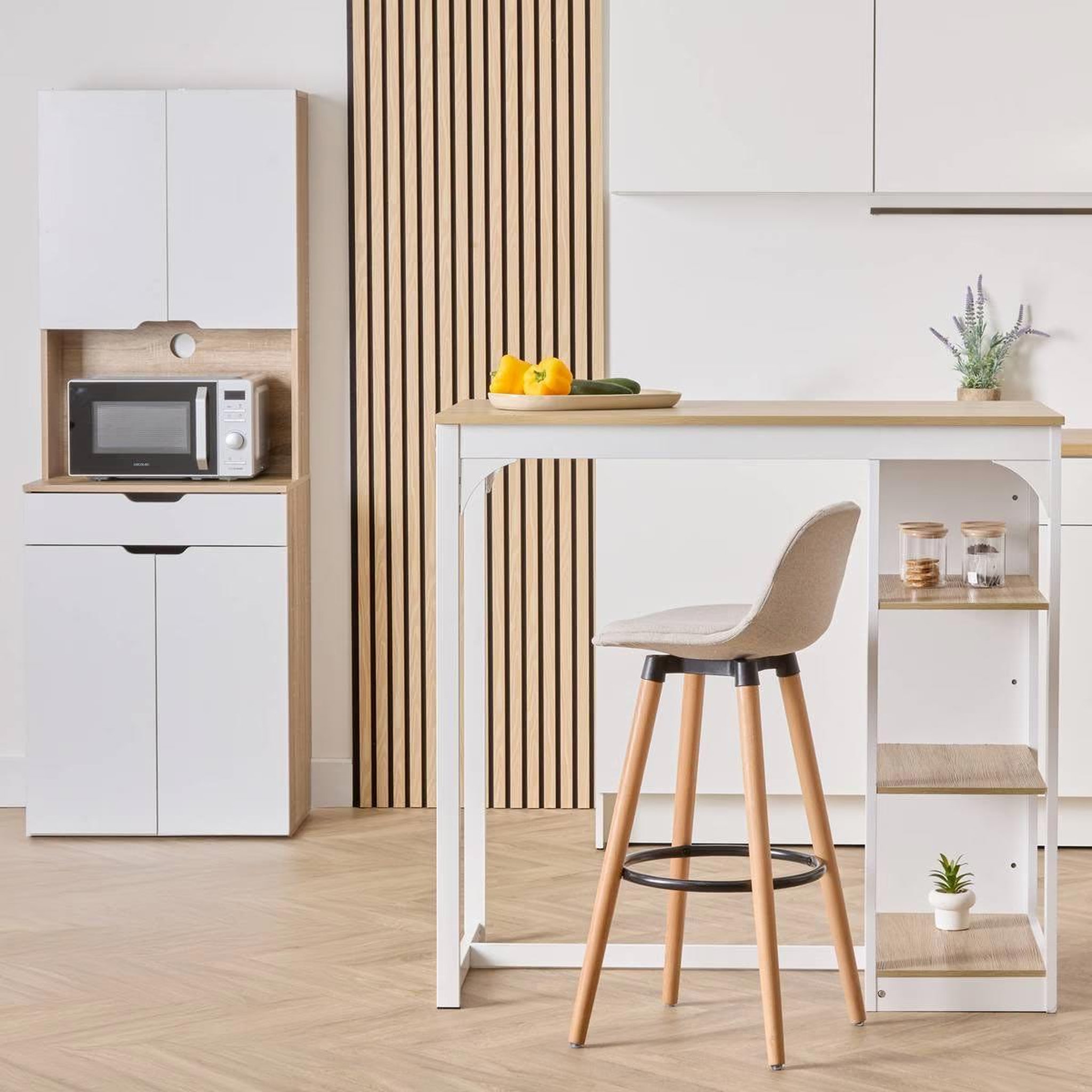 Voir la diapositive 2 : FIVE Table de bar  eat up  105cm blanc & naturel