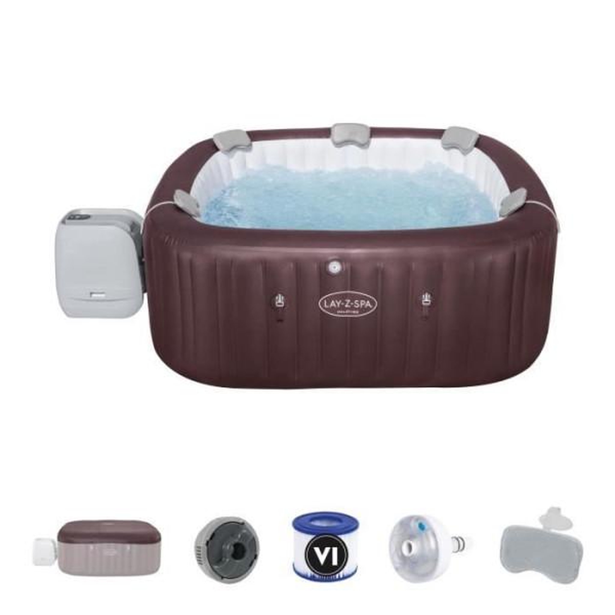 BESTWAY Spa gonflable BESTWAY - Lay-Z-Spa Maldives - Hydrojets - 201x201x80 cm - 5 a 7 places - Carré (couverture, cartouche, 5 appuie-