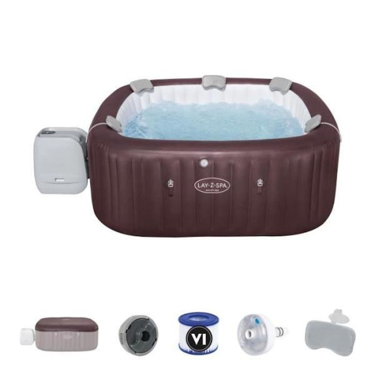 BESTWAY Spa gonflable BESTWAY - Lay-Z-Spa Maldives - Hydrojets - 201x201x80 cm - 5 a 7 places - Carré (couverture, cartouche, 5 appuie-